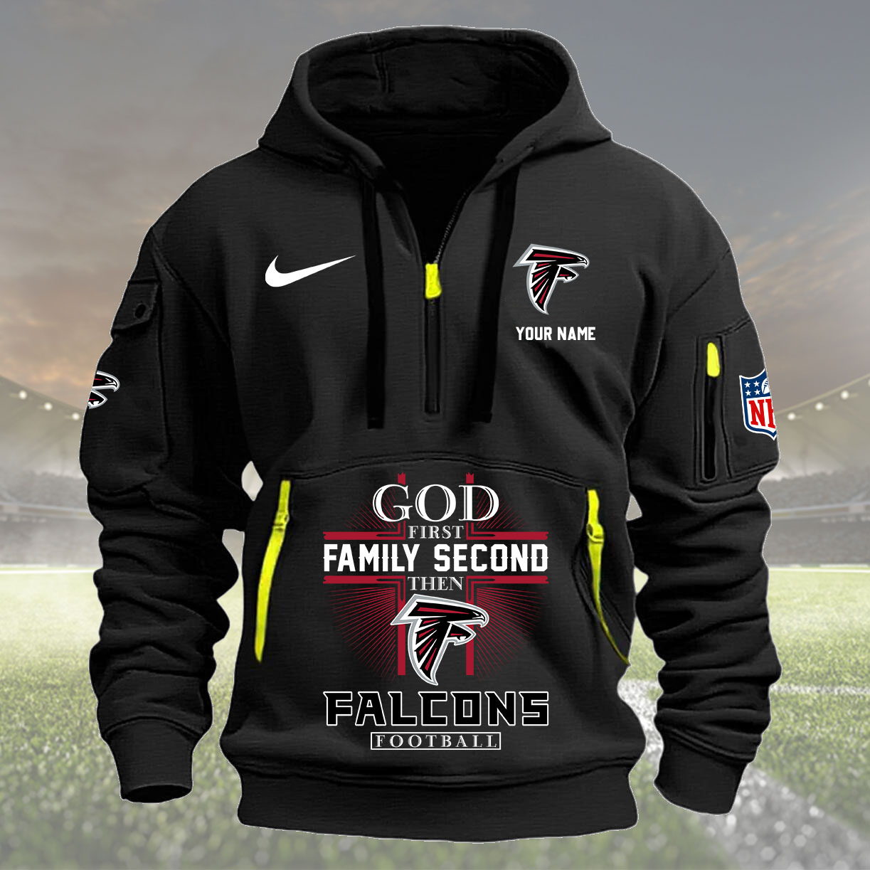 Atlanta Falcons Personalized Quarter Zip Hoodie New Collection AZBTQZH000242 - Famjoys Atlanta Falcons Personalized Quarter Zip Hoodie New Collection AZBTQZH000242 - Famjoys