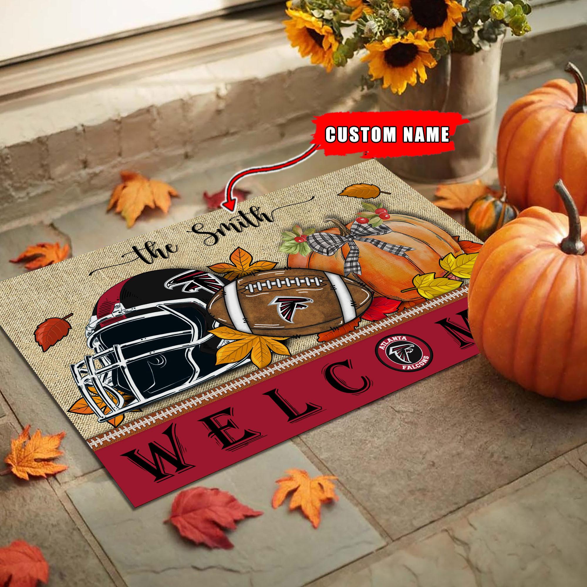 Atlanta Falcons Welcome Fall Football Doormat - Famjoys Atlanta Falcons Welcome Fall Football Doormat - Famjoys