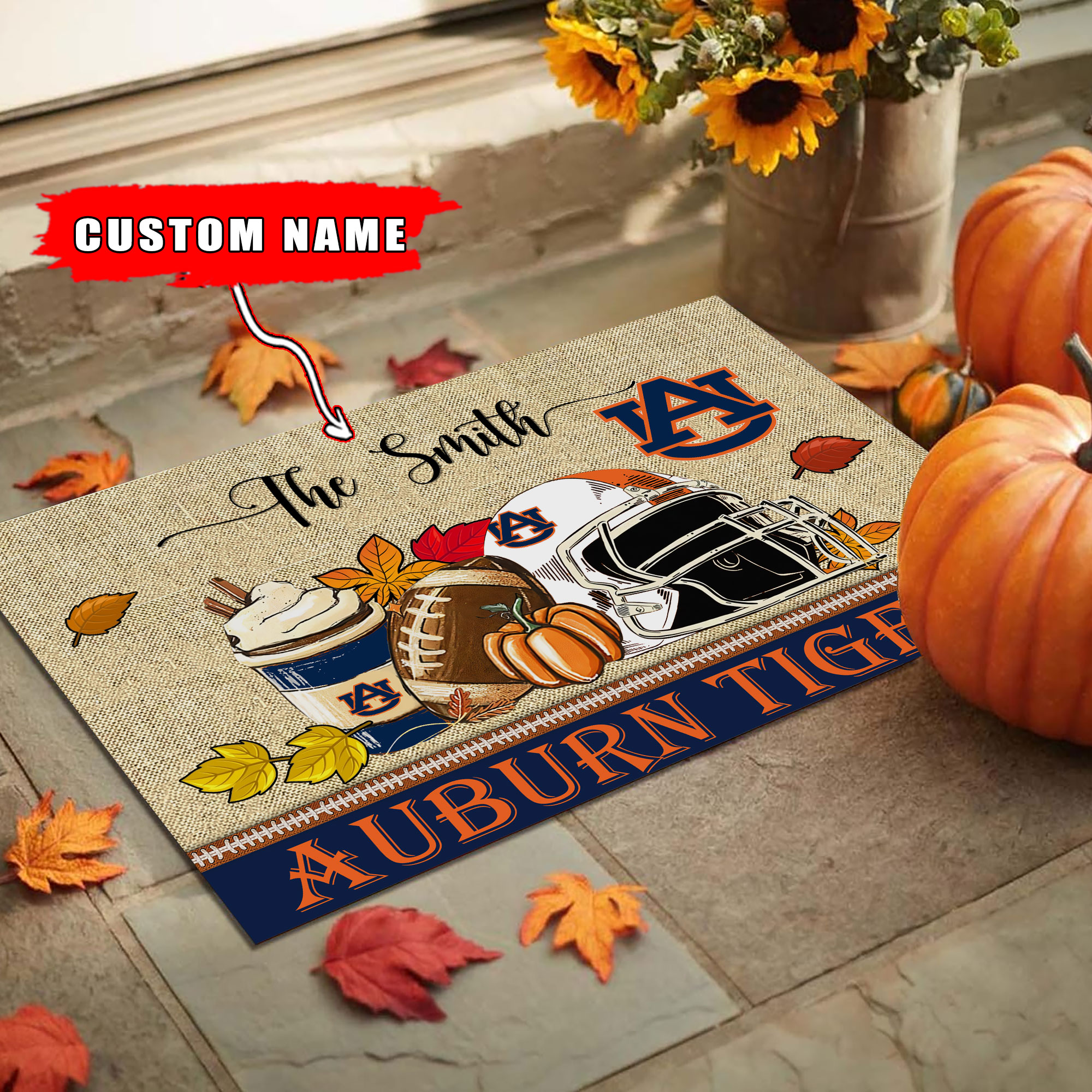 Auburn Tigers Fall Football Custom Doormat - Custom Text - Famjoys Auburn Tigers Fall Football Custom Doormat - Custom Text - Famjoys