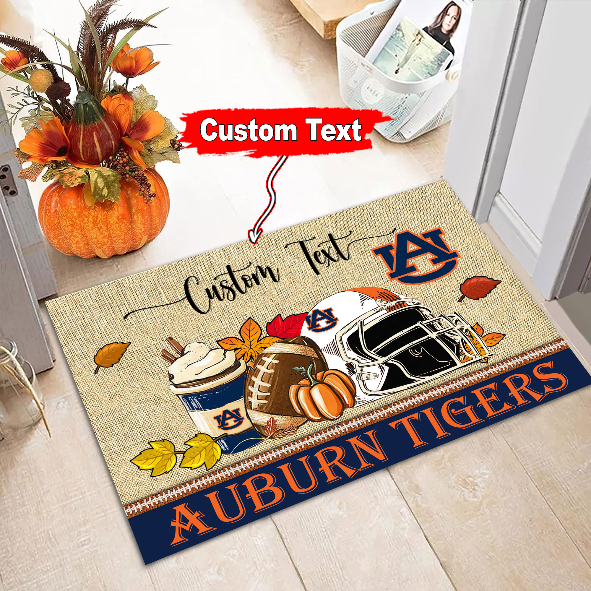 Auburn Tigers Fall Football Custom Doormat - Custom Text - Famjoys Auburn Tigers Fall Football Custom Doormat - Custom Text - Famjoys