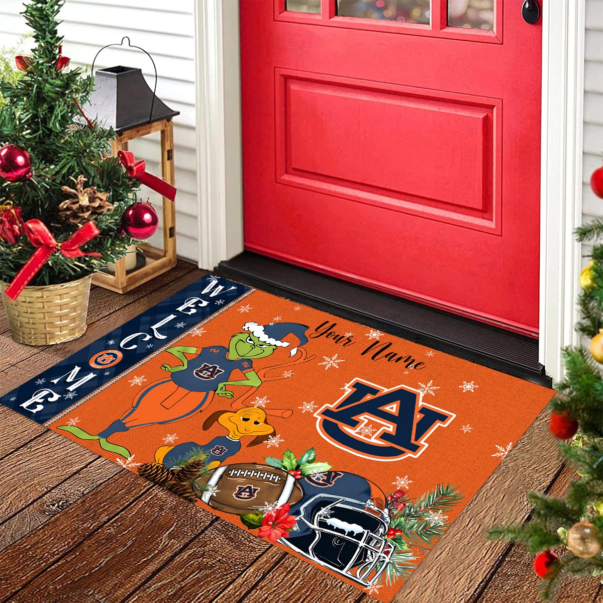 Auburn Tigers Grinch Christmas Welcome Football Doormat - Famjoys Auburn Tigers Grinch Christmas Welcome Football Doormat - Famjoys