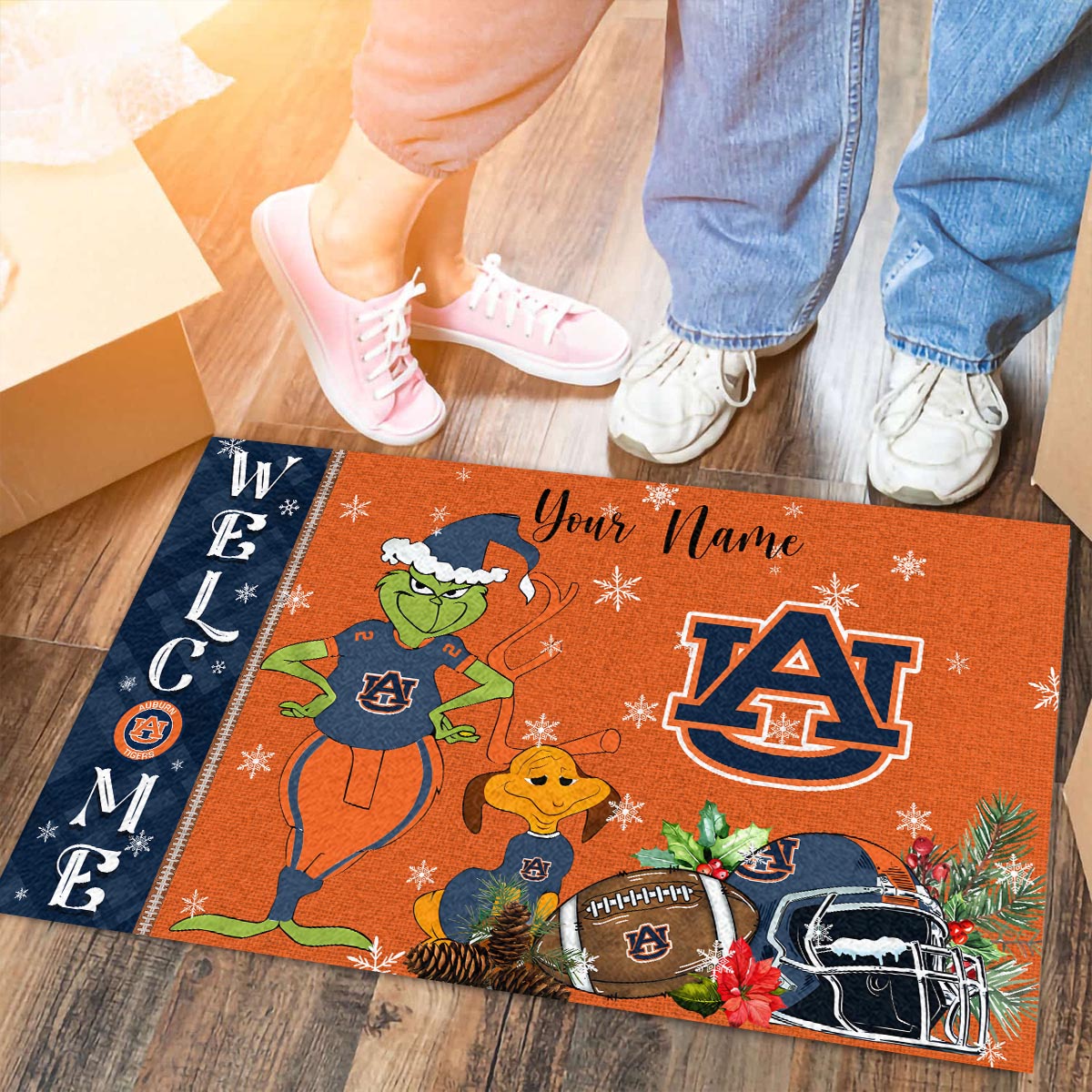 Auburn Tigers Grinch Christmas Welcome Football Doormat - Famjoys Auburn Tigers Grinch Christmas Welcome Football Doormat - Famjoys