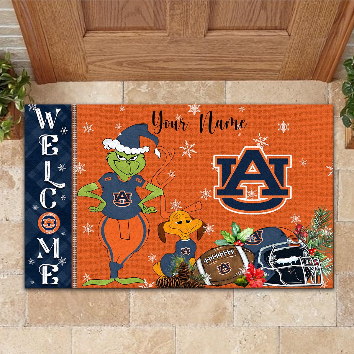 Auburn Tigers Grinch Christmas Welcome Football Doormat - Famjoys Auburn Tigers Grinch Christmas Welcome Football Doormat - Famjoys