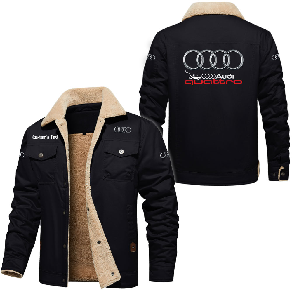 Audi Quattro Cargo Fleece Lined Cotton Jacket Multicolor, vintage style, customize name