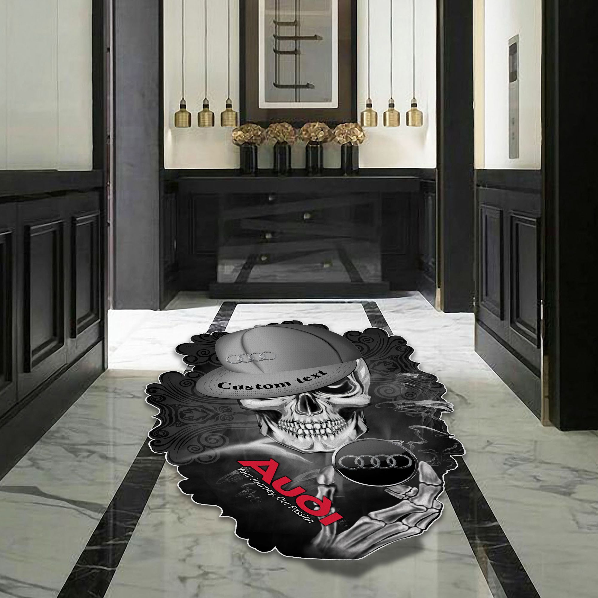 Audi Skull Shaped Luxurious Doormat, Rug Home Decor, Custom name - Famjoys Audi Skull Shaped Luxurious Doormat, Rug Home Decor, Custom name - Famjoys