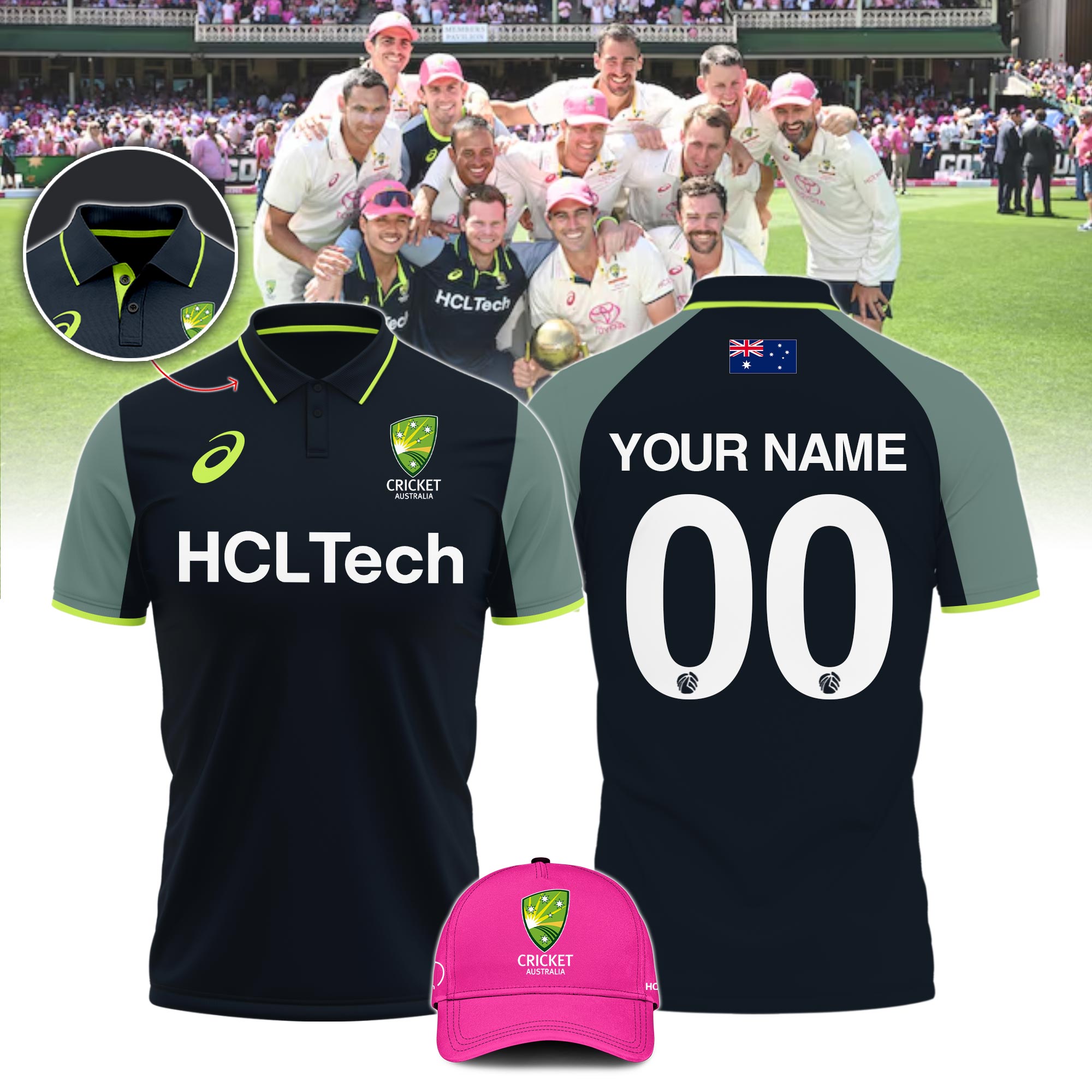 Australia National Cricket Green Polo Custom Name & Number - Famjoys Australia National Cricket Green Polo Custom Name & Number - Famjoys