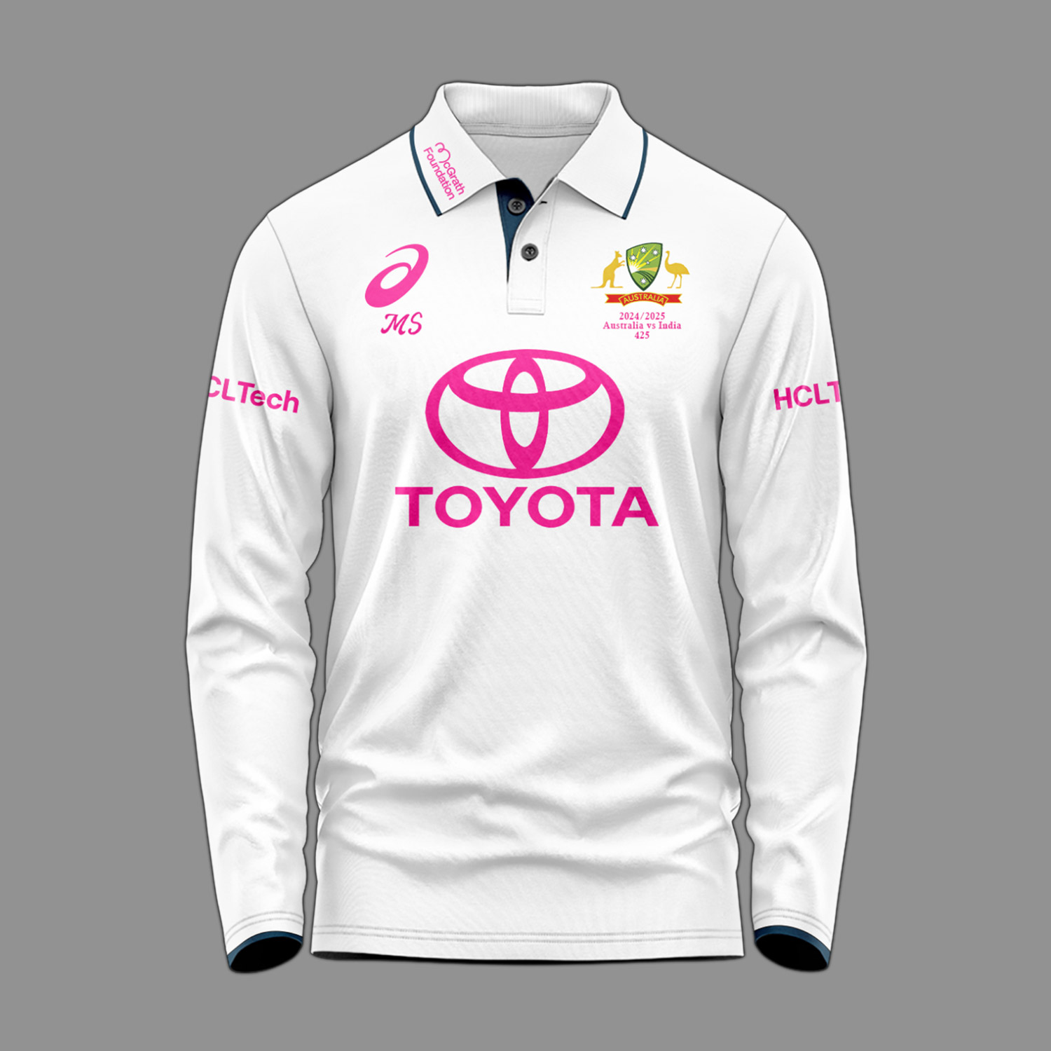 Australia National Cricket Pink Test Longsleeve Polo Custom Name & Number - Famjoys Australia National Cricket Pink Test Longsleeve Polo Custom Name & Number - Famjoys