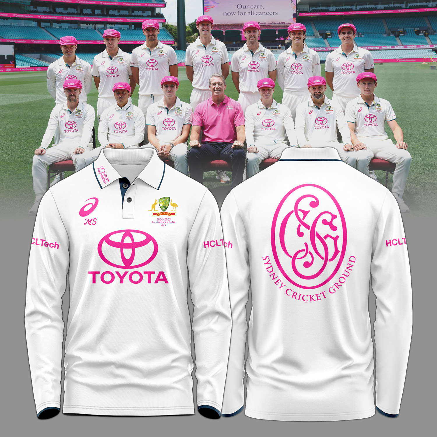 Australia National Cricket Pink Test Longsleeve Polo - Famjoys Australia National Cricket Pink Test Longsleeve Polo - Famjoys
