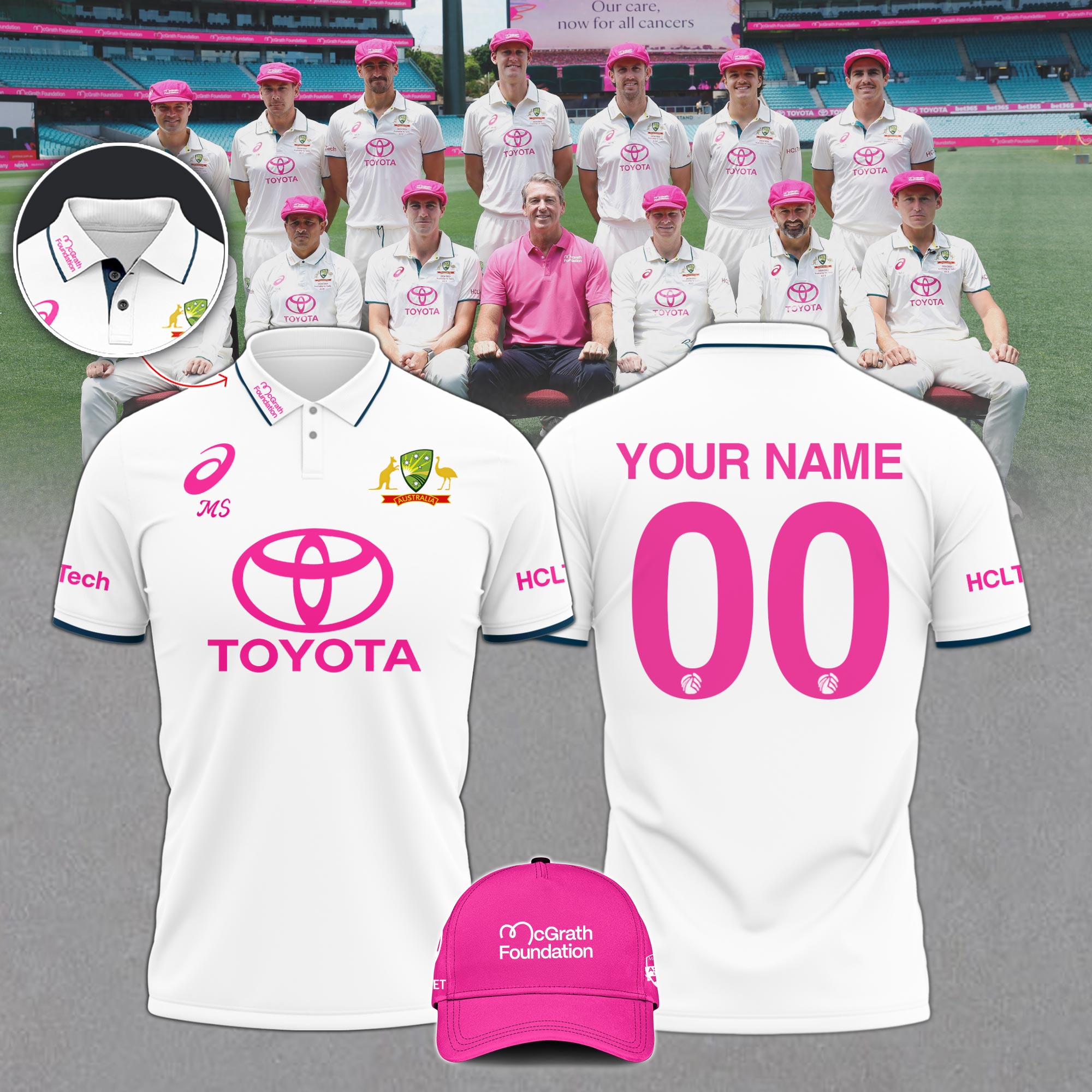 Australia National Cricket Pink Test Polo Custom Name & Number #2 - Famjoys Australia National Cricket Pink Test Polo Custom Name & Number #2 - Famjoys