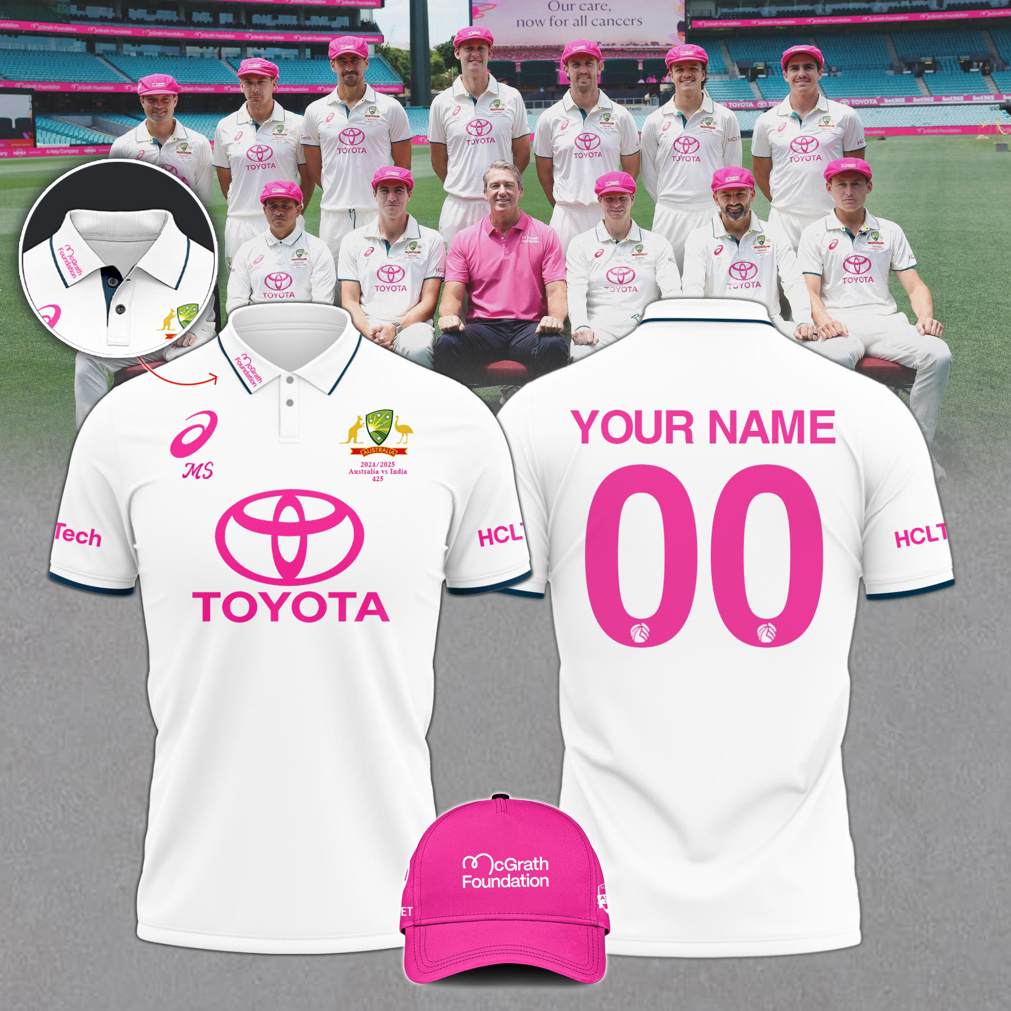 Australia National Cricket Pink Test Polo Custom Name & Number - Famjoys Australia National Cricket Pink Test Polo Custom Name & Number - Famjoys