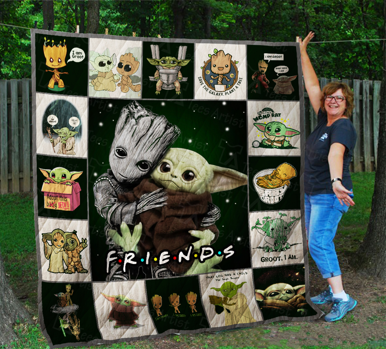 Baby Yoda And Baby Groot Quilt Blanket 02317 - Famjoys Baby Yoda And Baby Groot Quilt Blanket 02317 - Famjoys