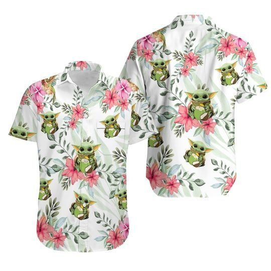 Baby Yoda Hugging Coconuts Seamless Tropical Colorful Flowers On White Hawaiian Shirt Graphic Print Short Sleeve Hawaiian Casual Shirt - Famjoys Baby Yoda Hugging Coconuts Seamless Tropical Colorful Flowers On White Hawaiian Shirt Graphic Print Short Sleeve Hawaiian Casual Shirt - Famjoys