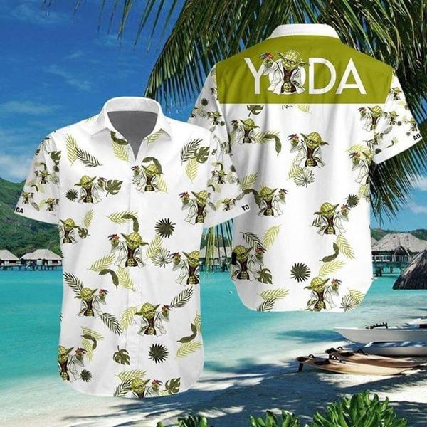 Baby Yoda Tropical Graphic Print Short Sleeve Hawaiian Casual Shirt - Famjoys Baby Yoda Tropical Graphic Print Short Sleeve Hawaiian Casual Shirt - Famjoys
