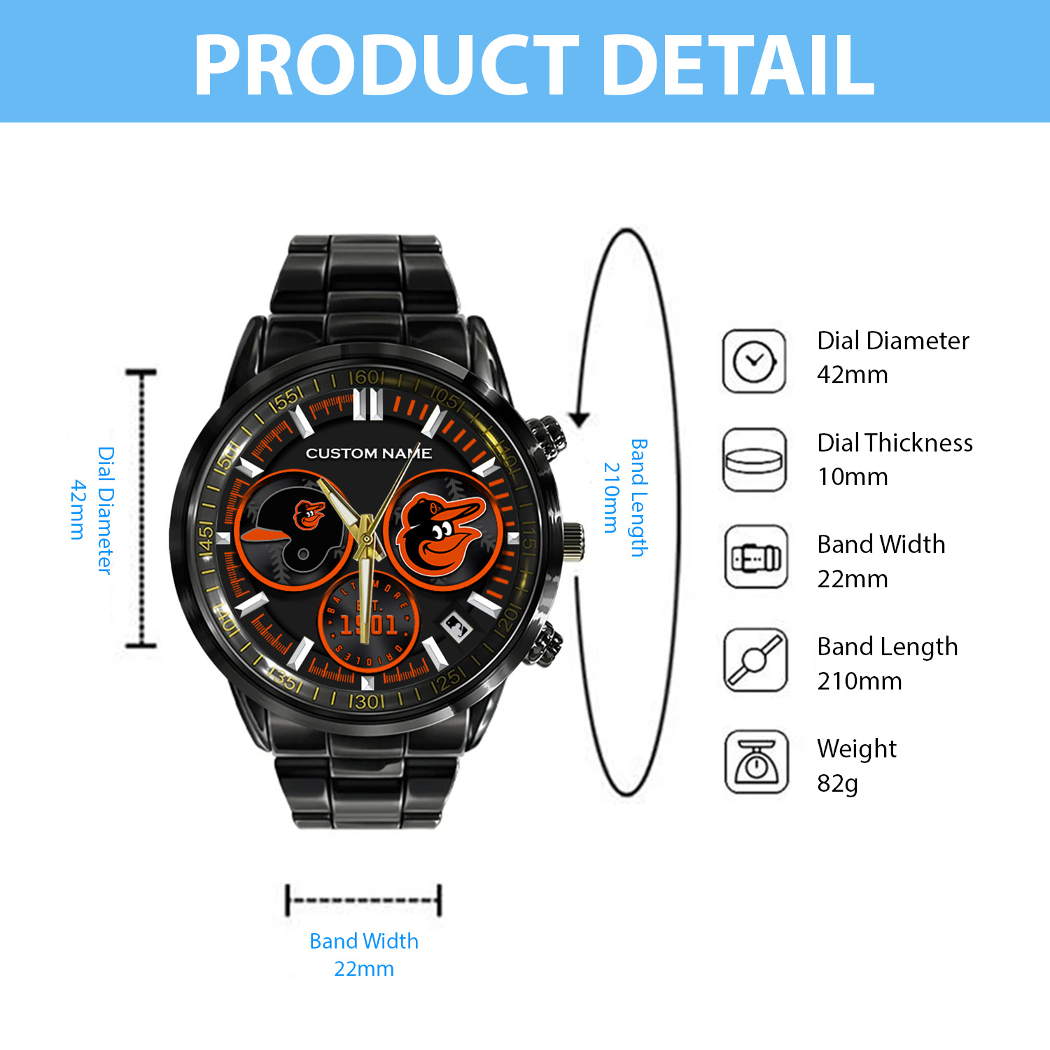 Baltimore Orioles – Black Stainless Steel Watch - Famjoys Baltimore Orioles – Black Stainless Steel Watch - Famjoys