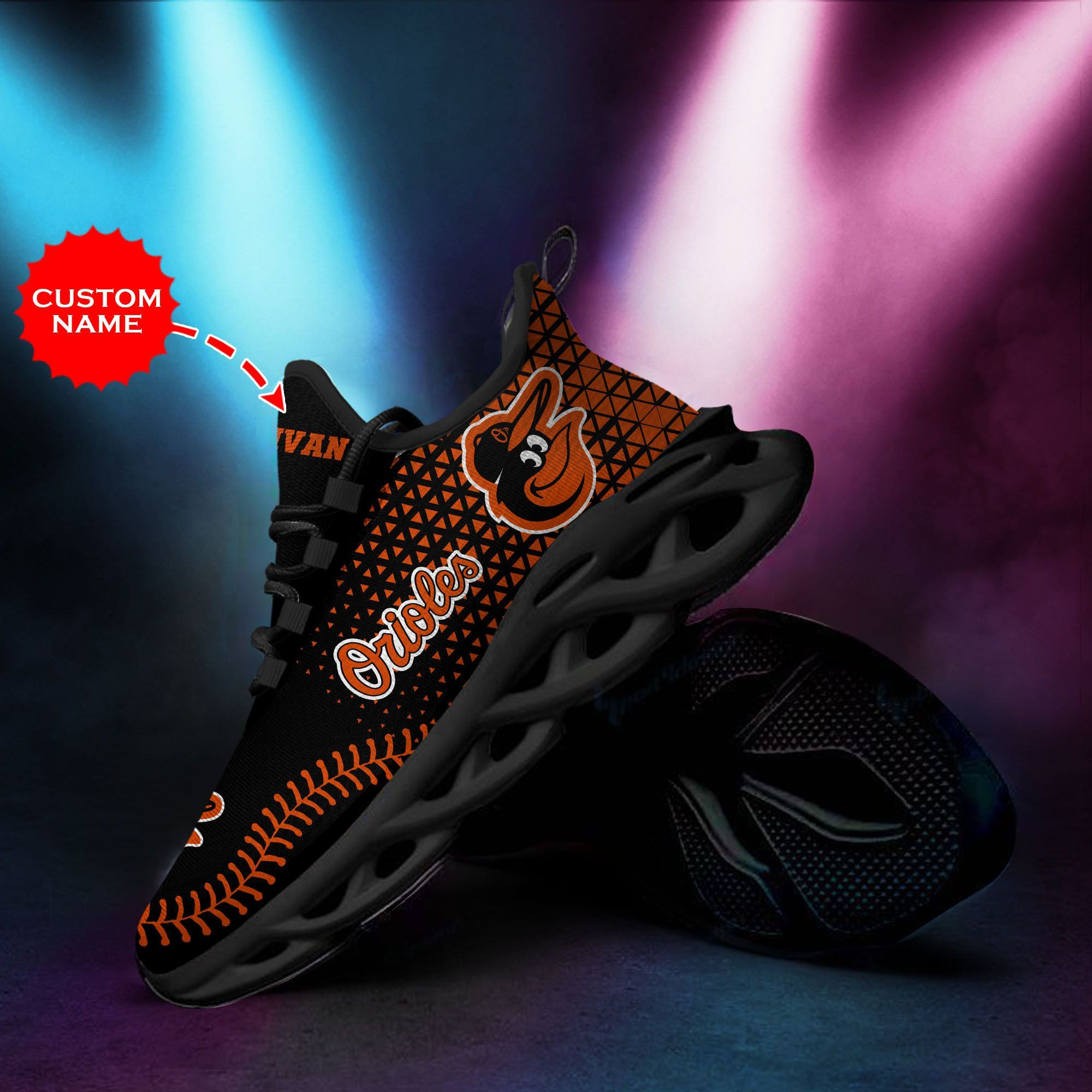 Baltimore Orioles Custom Personalized Max Soul Sneakers Shoes - Famjoys Baltimore Orioles Custom Personalized Max Soul Sneakers Shoes - Famjoys