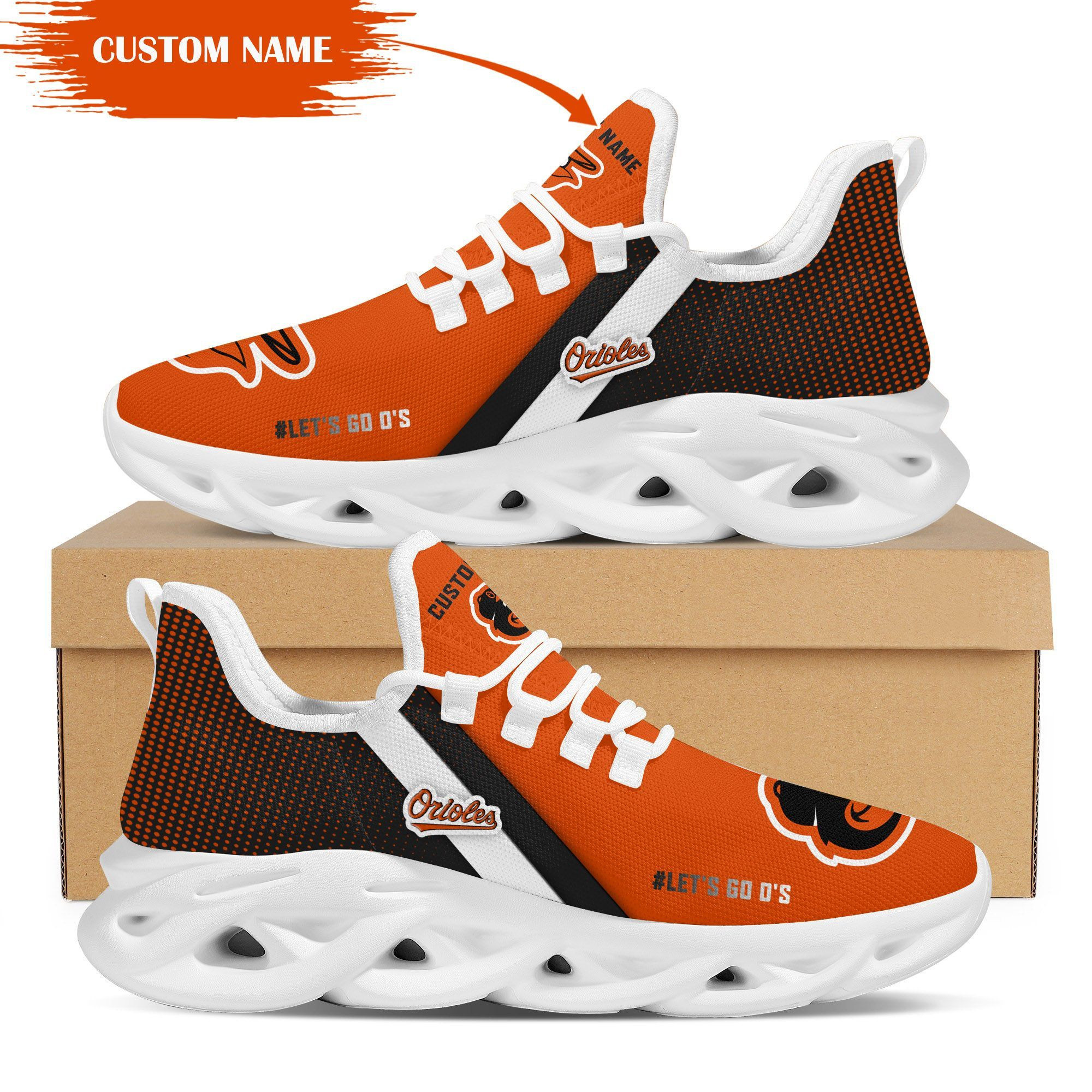 Baltimore Orioles Custom Personalized Max Soul Sneakers Shoes - Famjoys Baltimore Orioles Custom Personalized Max Soul Sneakers Shoes - Famjoys