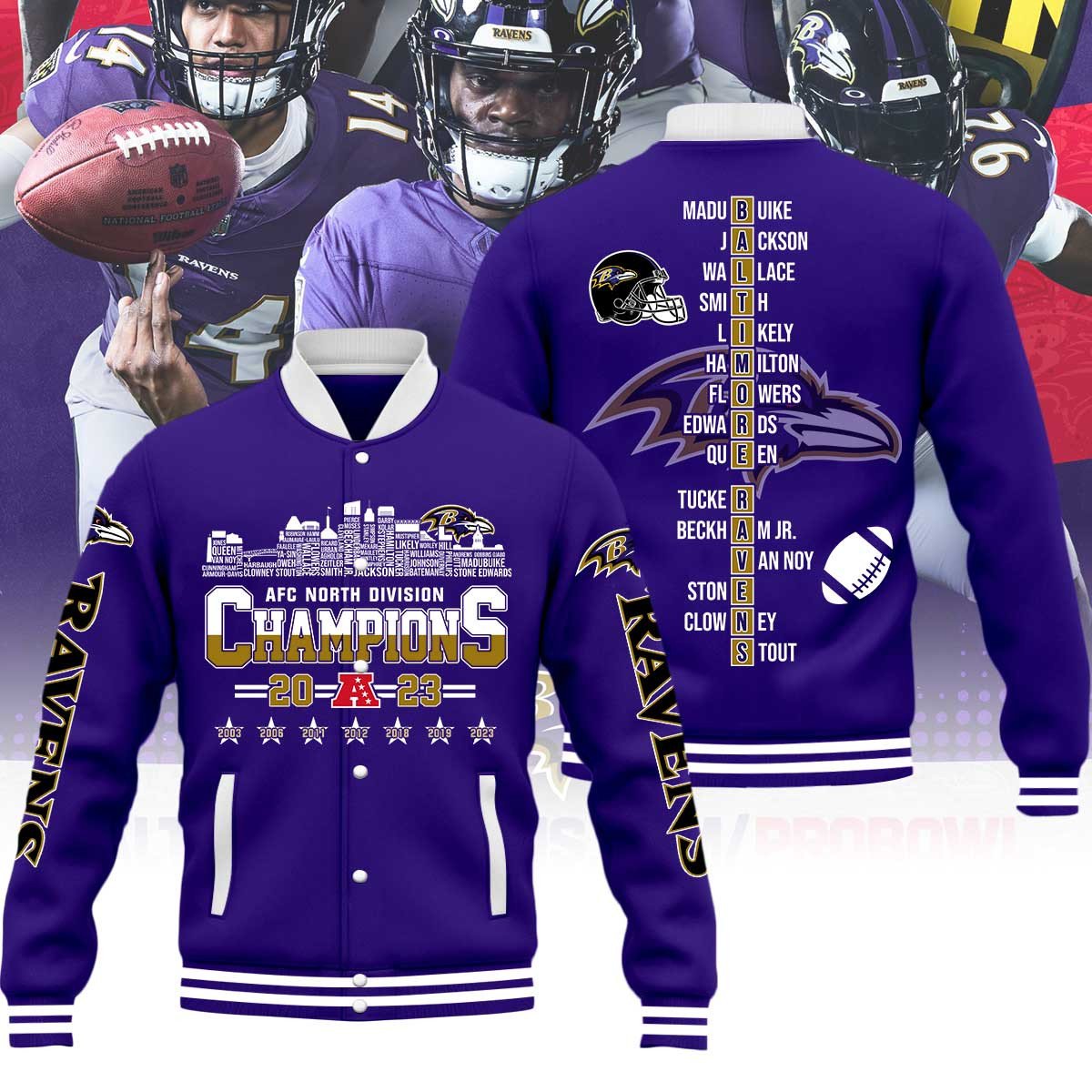 Baltimore Raven Champions AFC Baseball Jacket - Famjoys Baltimore Raven Champions AFC Baseball Jacket - Famjoys