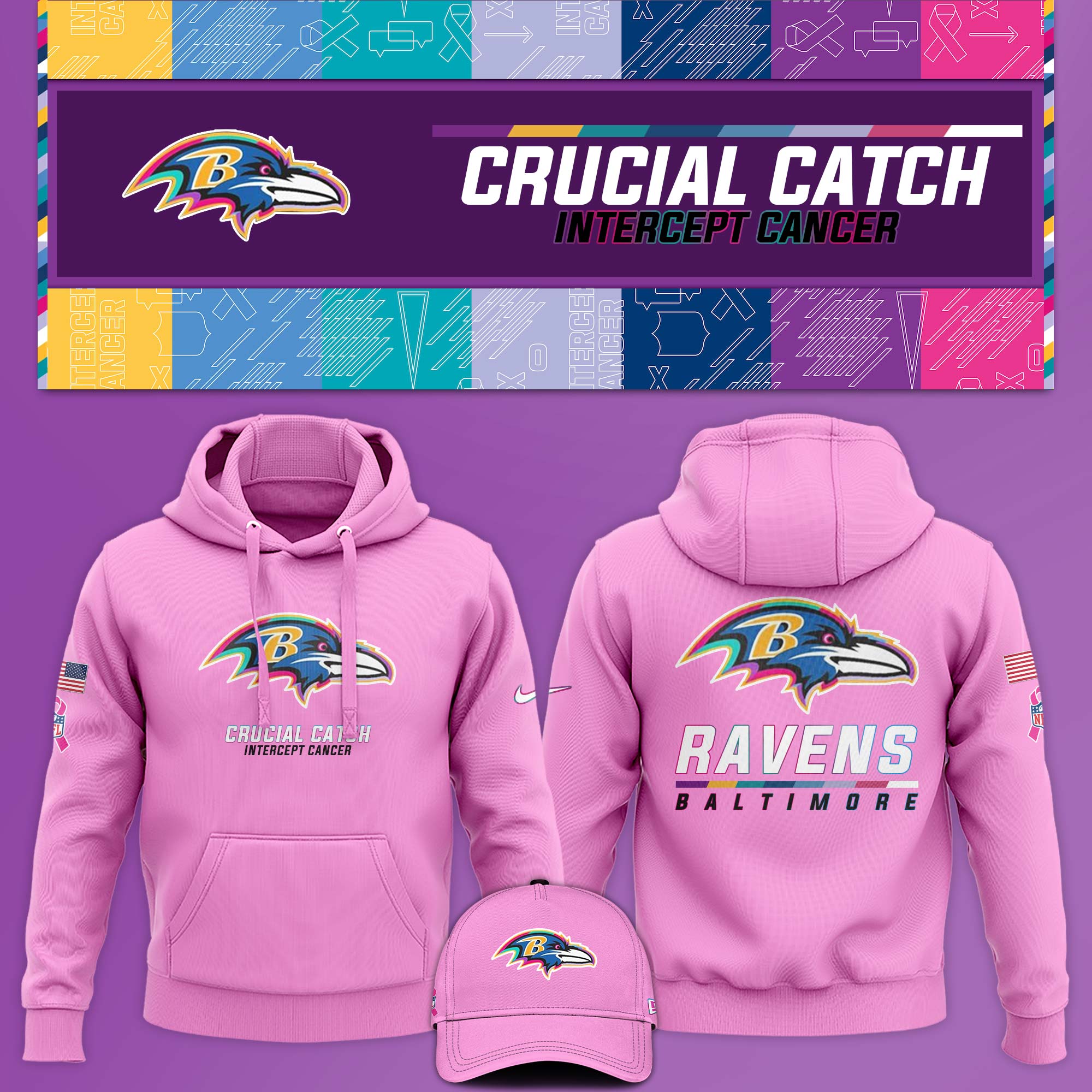 Baltimore Raven Crucial Catch Hoodie V1 Pink - Famjoys Baltimore Raven Crucial Catch Hoodie V1 Pink - Famjoys