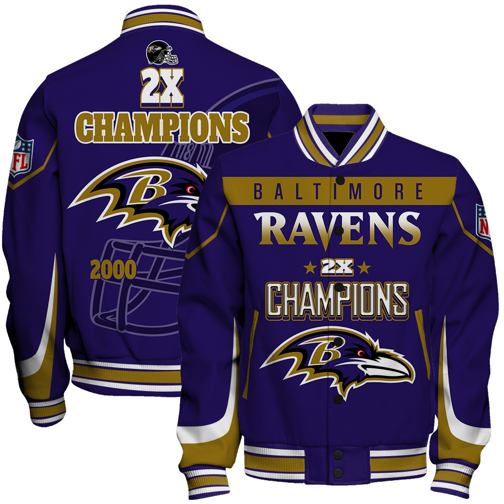 Baltimore Ravens 2X Super Bowl Champions Varsity Jacket - Famjoys Baltimore Ravens 2X Super Bowl Champions Varsity Jacket - Famjoys