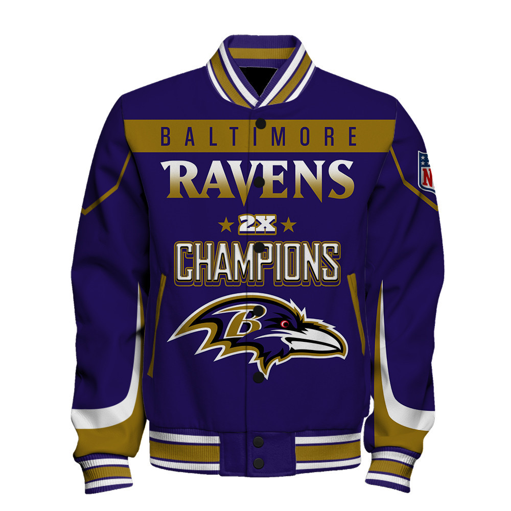 Baltimore Ravens 2X Super Bowl Champions Varsity Jacket - Famjoys Baltimore Ravens 2X Super Bowl Champions Varsity Jacket - Famjoys