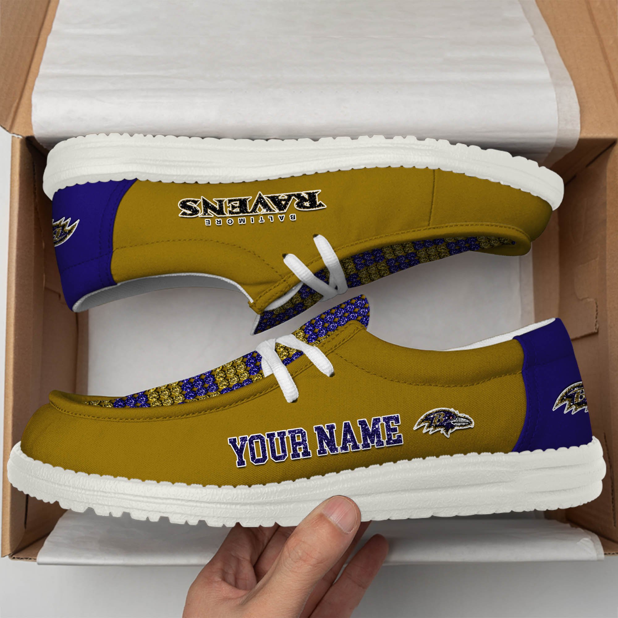 Baltimore Ravens 32 Teams HeyDude Canvas Loafer Shoes Personalized Your Name - Famjoys Baltimore Ravens 32 Teams HeyDude Canvas Loafer Shoes Personalized Your Name - Famjoys