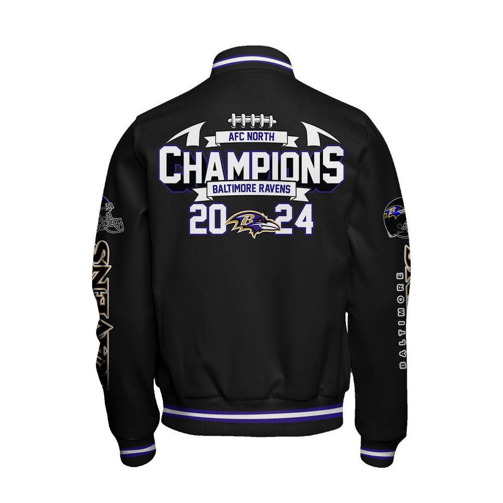 Baltimore Ravens AFC North Champions New Design Varsity Jacket - Famjoys Baltimore Ravens AFC North Champions New Design Varsity Jacket - Famjoys