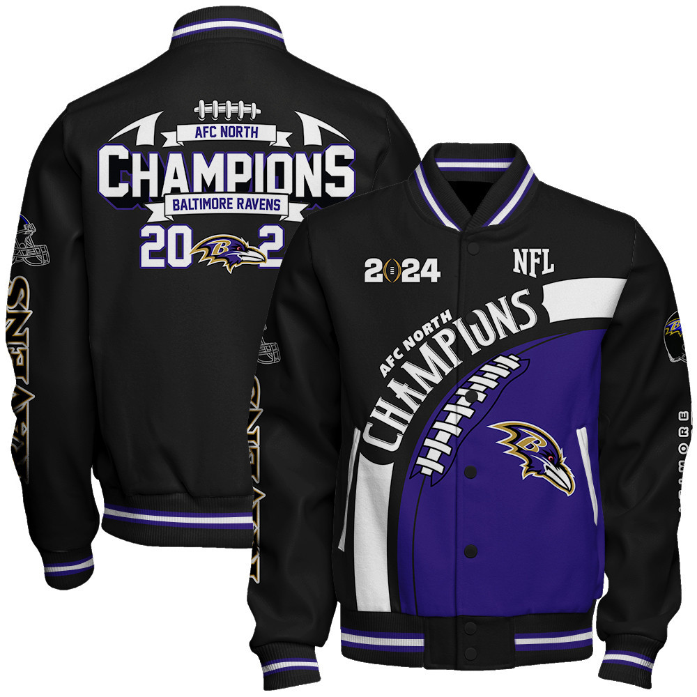 Baltimore Ravens AFC North Champions New Design Varsity Jacket - Famjoys Baltimore Ravens AFC North Champions New Design Varsity Jacket - Famjoys