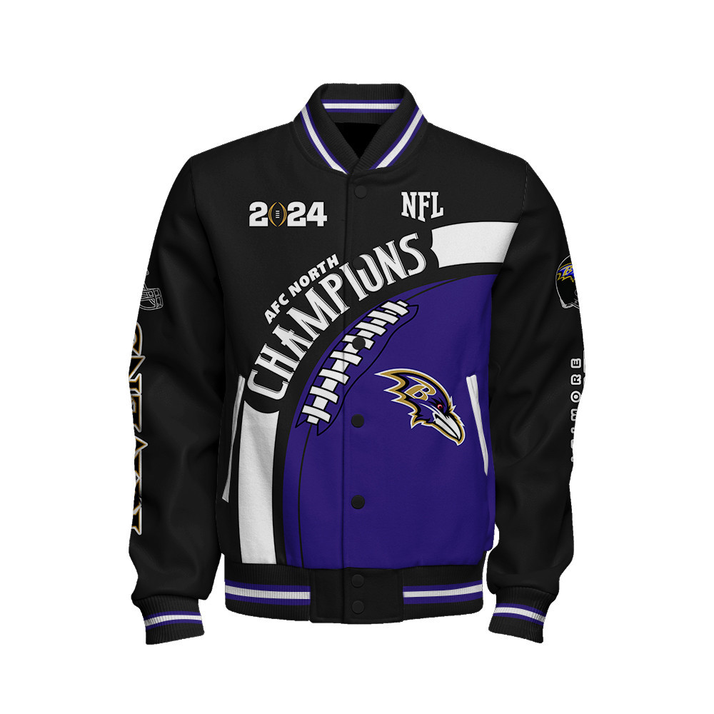 Baltimore Ravens AFC North Champions New Design Varsity Jacket - Famjoys Baltimore Ravens AFC North Champions New Design Varsity Jacket - Famjoys