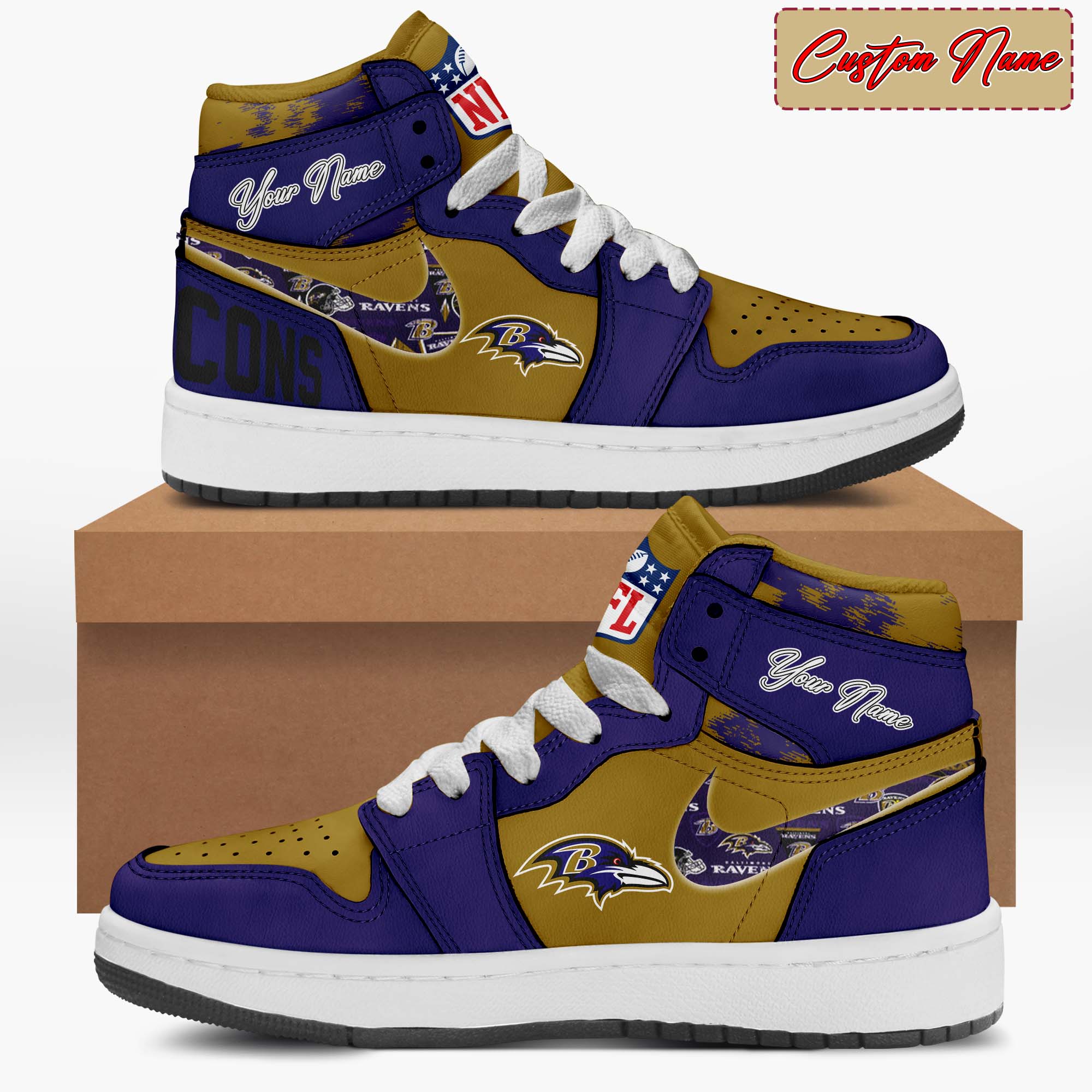 Baltimore Ravens AJ1 Shoes - Famjoys Baltimore Ravens AJ1 Shoes - Famjoys