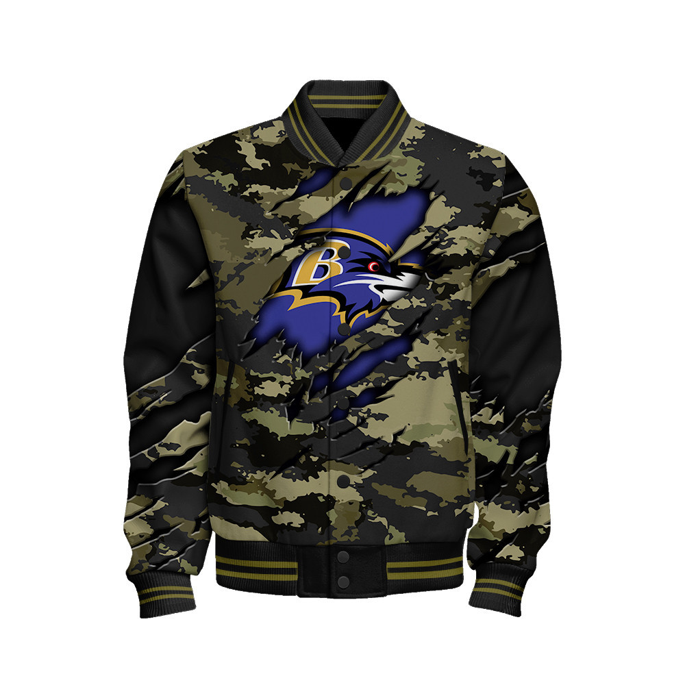 Baltimore Ravens Black Camo Pattern National Football League Varsity Jacket - Famjoys Baltimore Ravens Black Camo Pattern National Football League Varsity Jacket - Famjoys