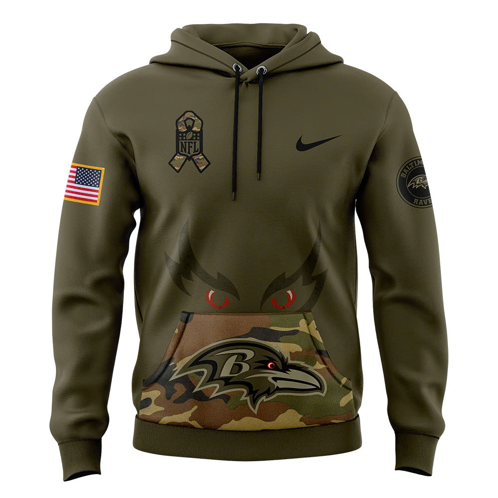 Baltimore Ravens Camo Salute to Service Club Fleece Pullover Hoodie - Famjoys Baltimore Ravens Camo Salute to Service Club Fleece Pullover Hoodie - Famjoys
