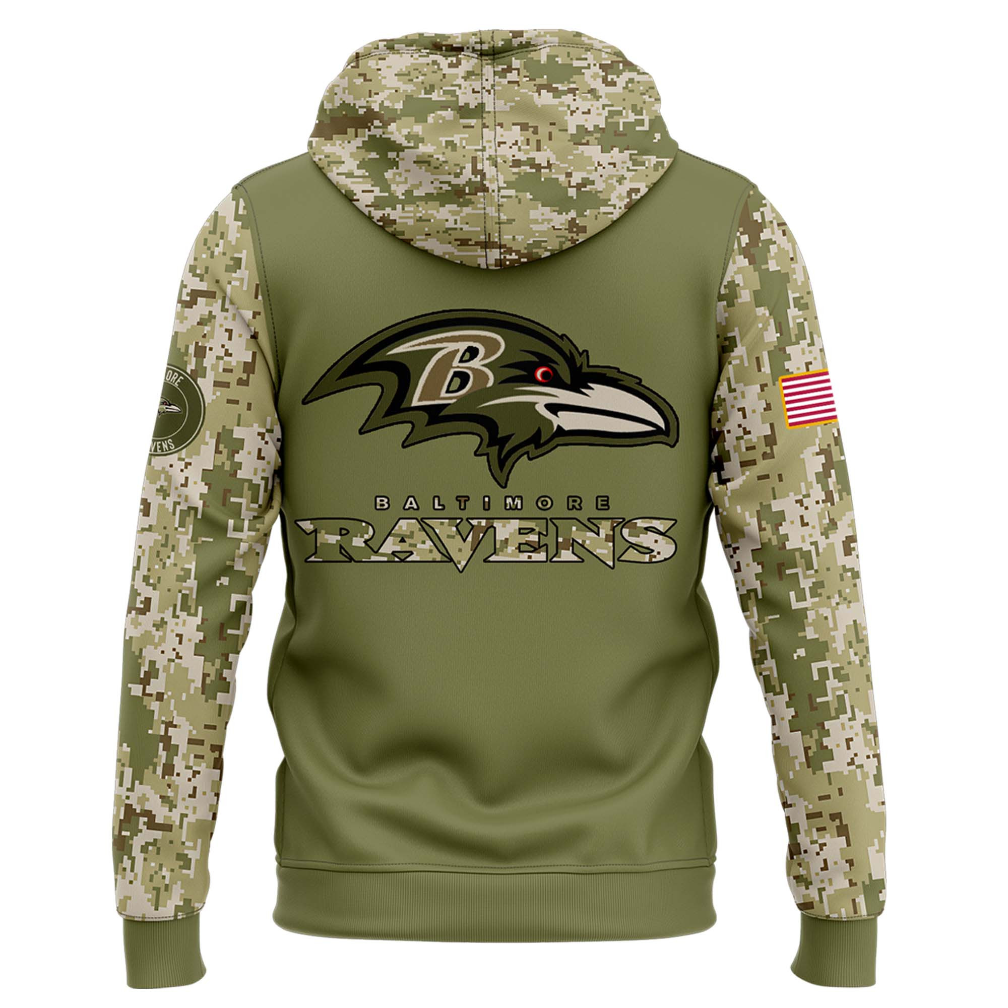 Baltimore Ravens Camo Salute to Service Club Fleece Pullover Hoodie - Famjoys Baltimore Ravens Camo Salute to Service Club Fleece Pullover Hoodie - Famjoys
