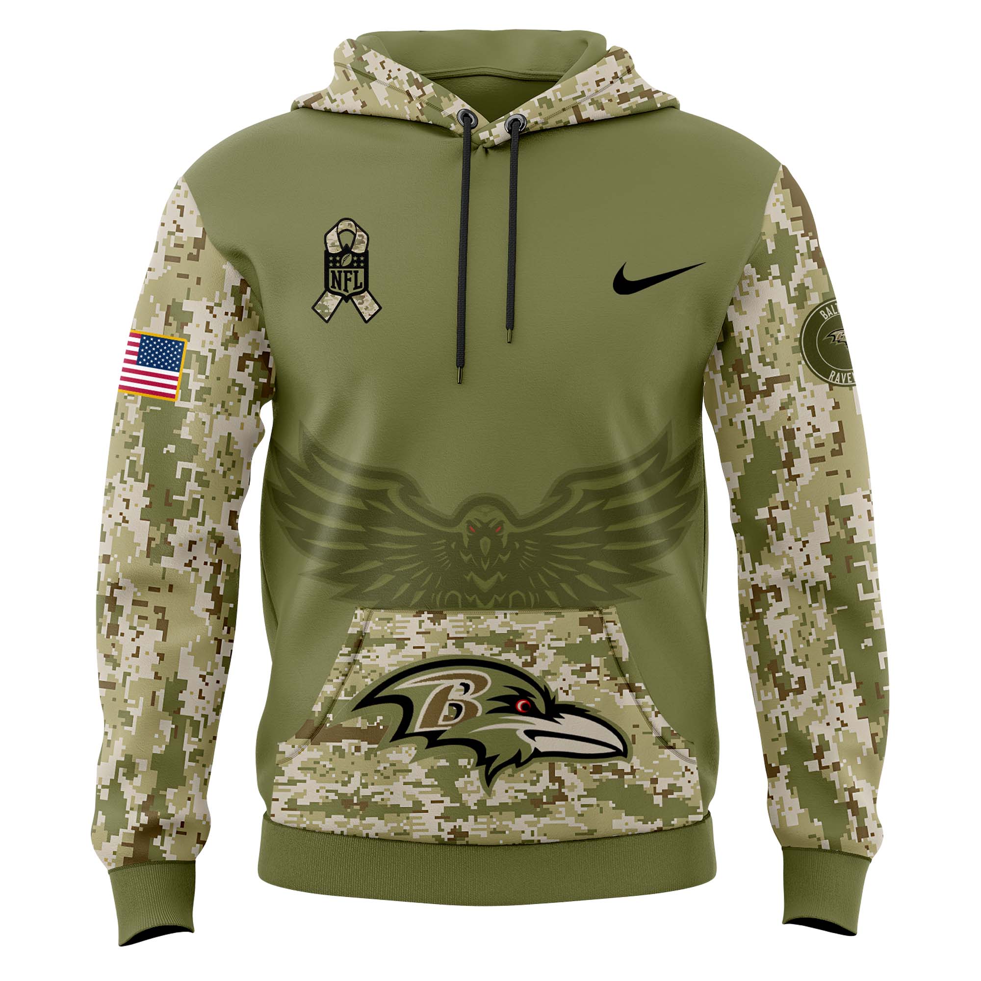 Baltimore Ravens Camo Salute to Service Club Fleece Pullover Hoodie v2 - Famjoys Baltimore Ravens Camo Salute to Service Club Fleece Pullover Hoodie v2 - Famjoys