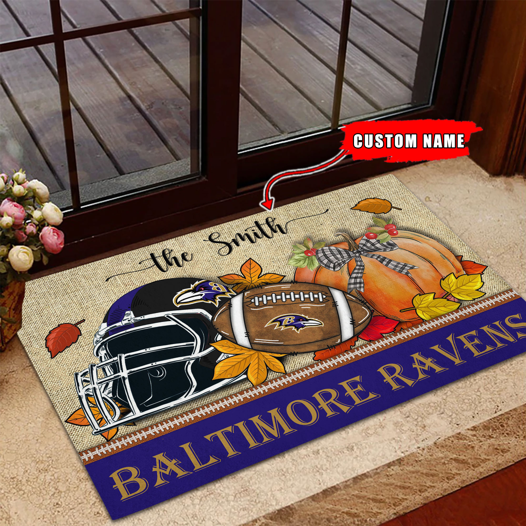 Baltimore Ravens Fall Football Doormat - Famjoys Baltimore Ravens Fall Football Doormat - Famjoys