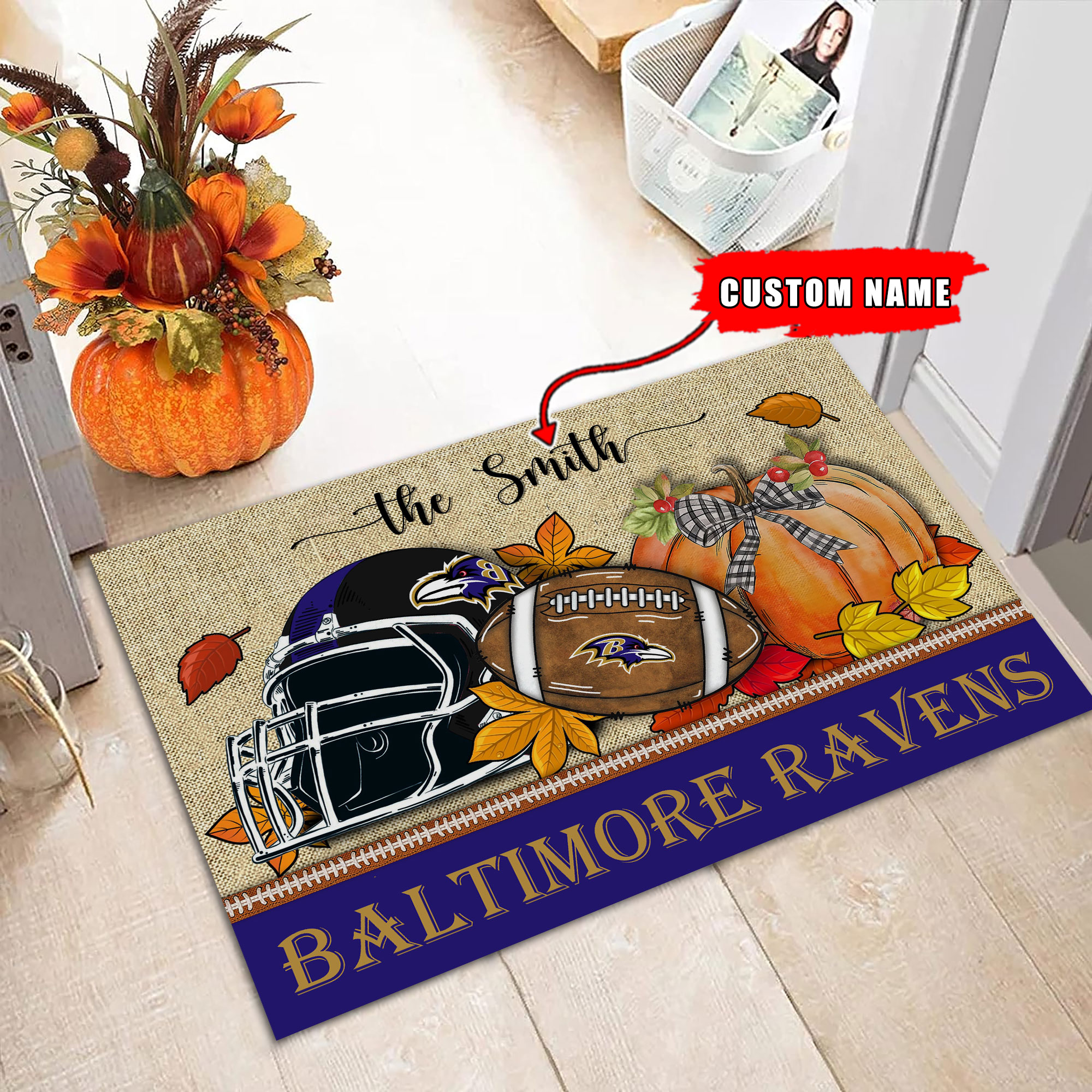 Baltimore Ravens Fall Football Doormat - Famjoys Baltimore Ravens Fall Football Doormat - Famjoys