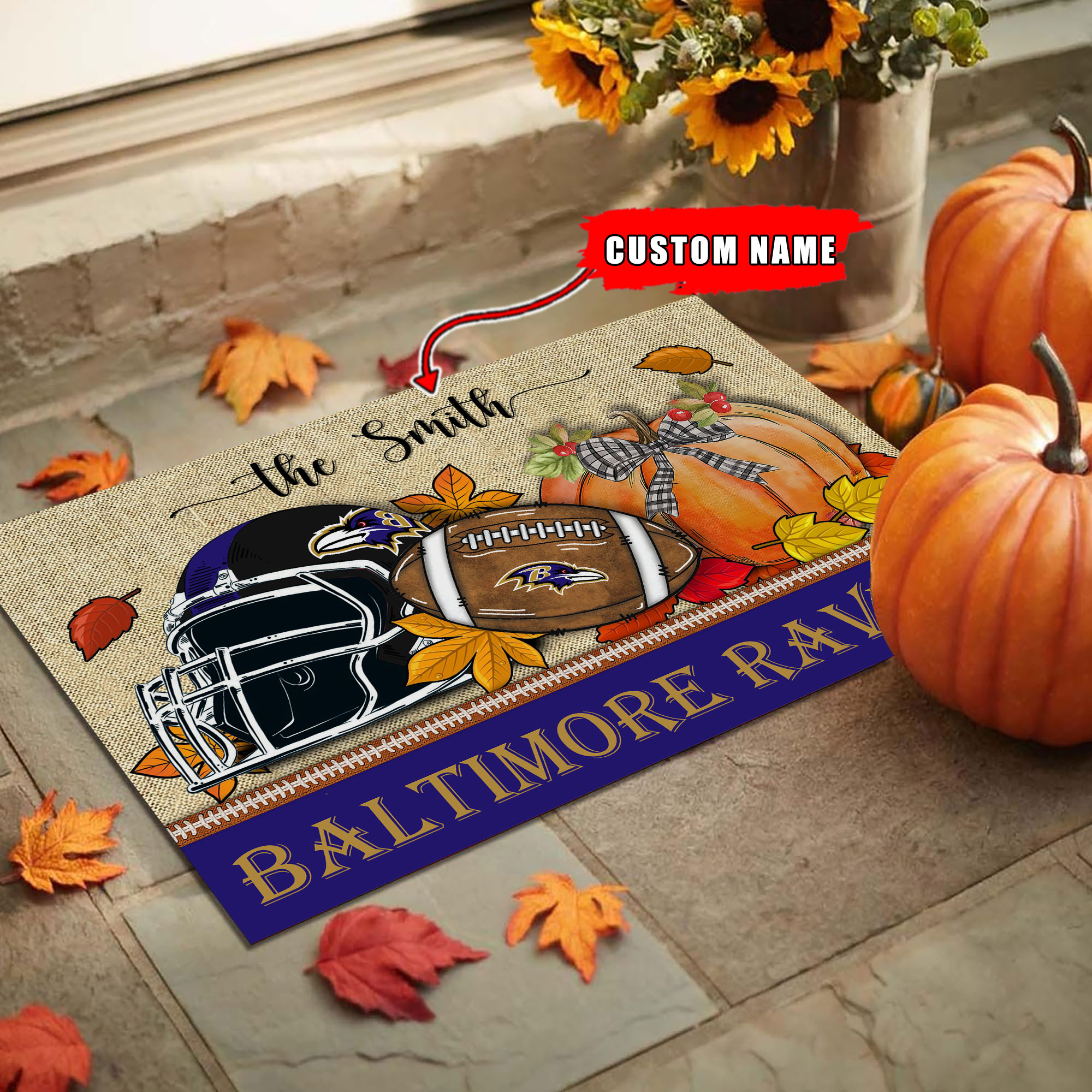 Baltimore Ravens Fall Football Doormat - Famjoys Baltimore Ravens Fall Football Doormat - Famjoys