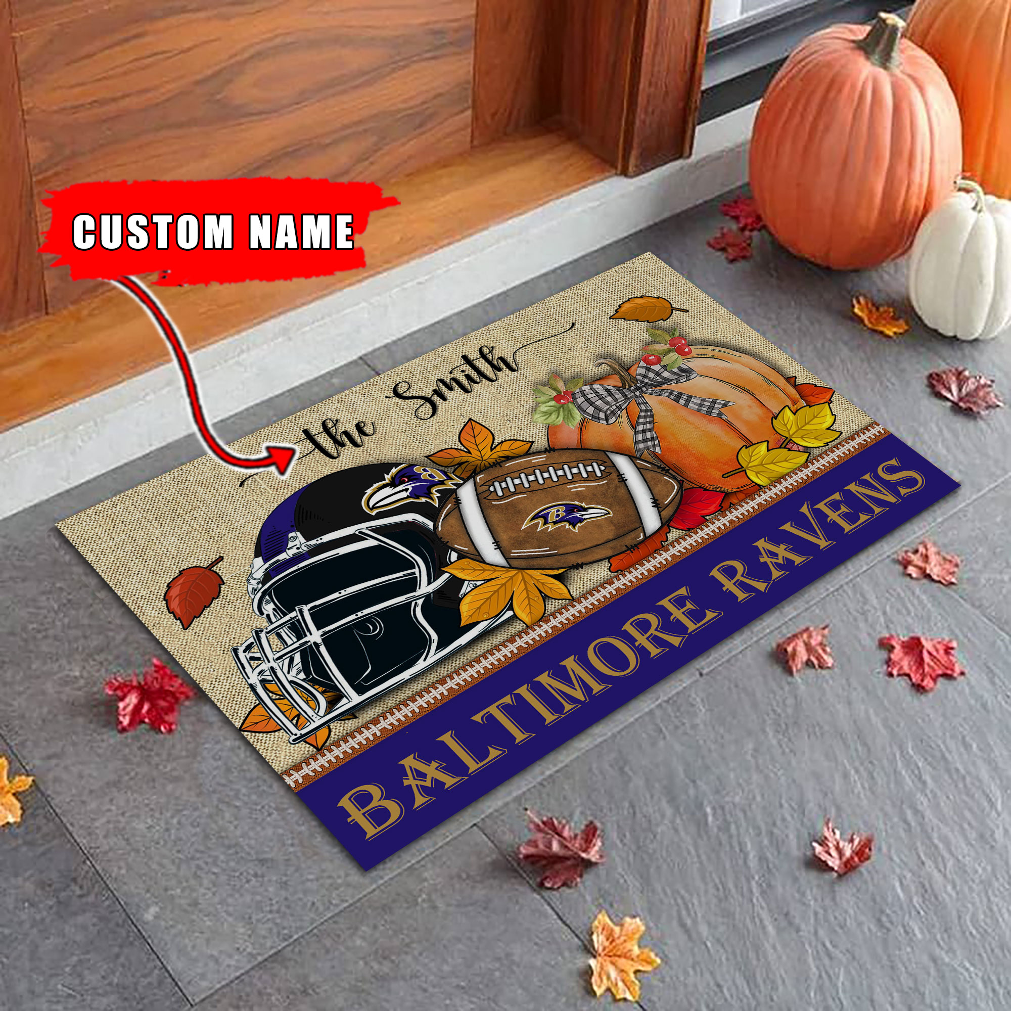 Baltimore Ravens Fall Football Doormat - Famjoys Baltimore Ravens Fall Football Doormat - Famjoys