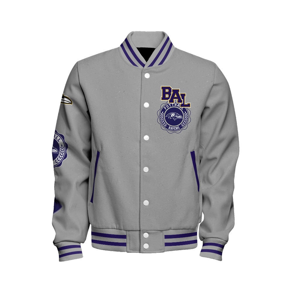 Baltimore Ravens - Feel The Power Unisex Varsity Jacket - Famjoys Baltimore Ravens - Feel The Power Unisex Varsity Jacket - Famjoys
