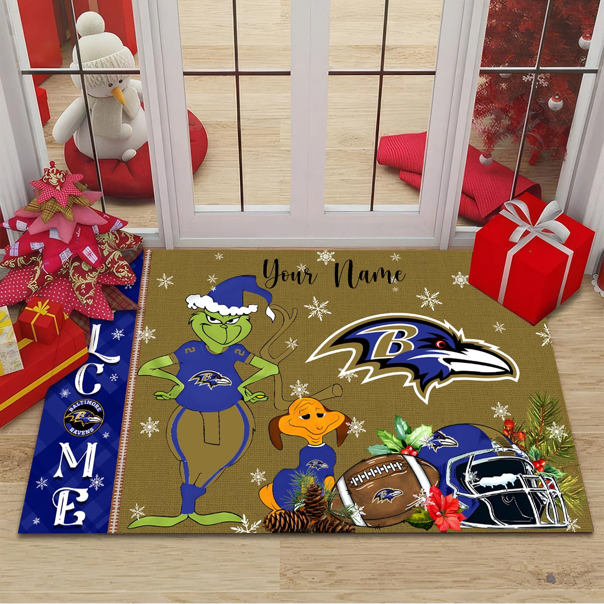 Baltimore Ravens Grinch Christmas Welcome Football Doormat - Famjoys Baltimore Ravens Grinch Christmas Welcome Football Doormat - Famjoys