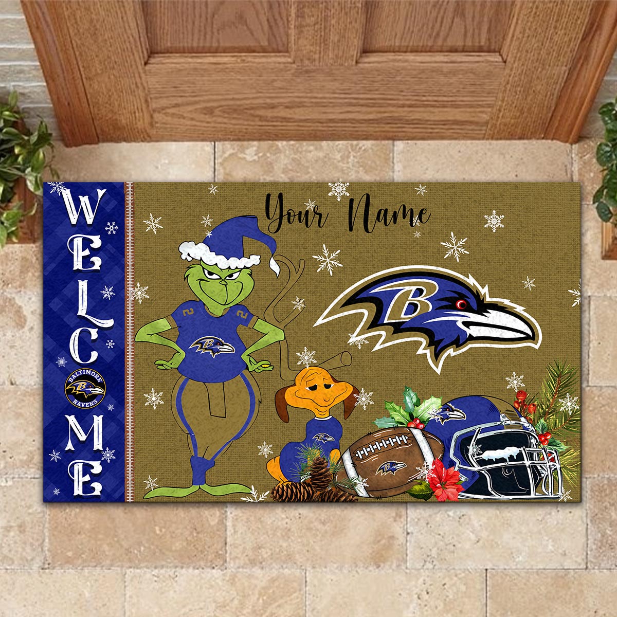 Baltimore Ravens Grinch Christmas Welcome Football Doormat - Famjoys Baltimore Ravens Grinch Christmas Welcome Football Doormat - Famjoys