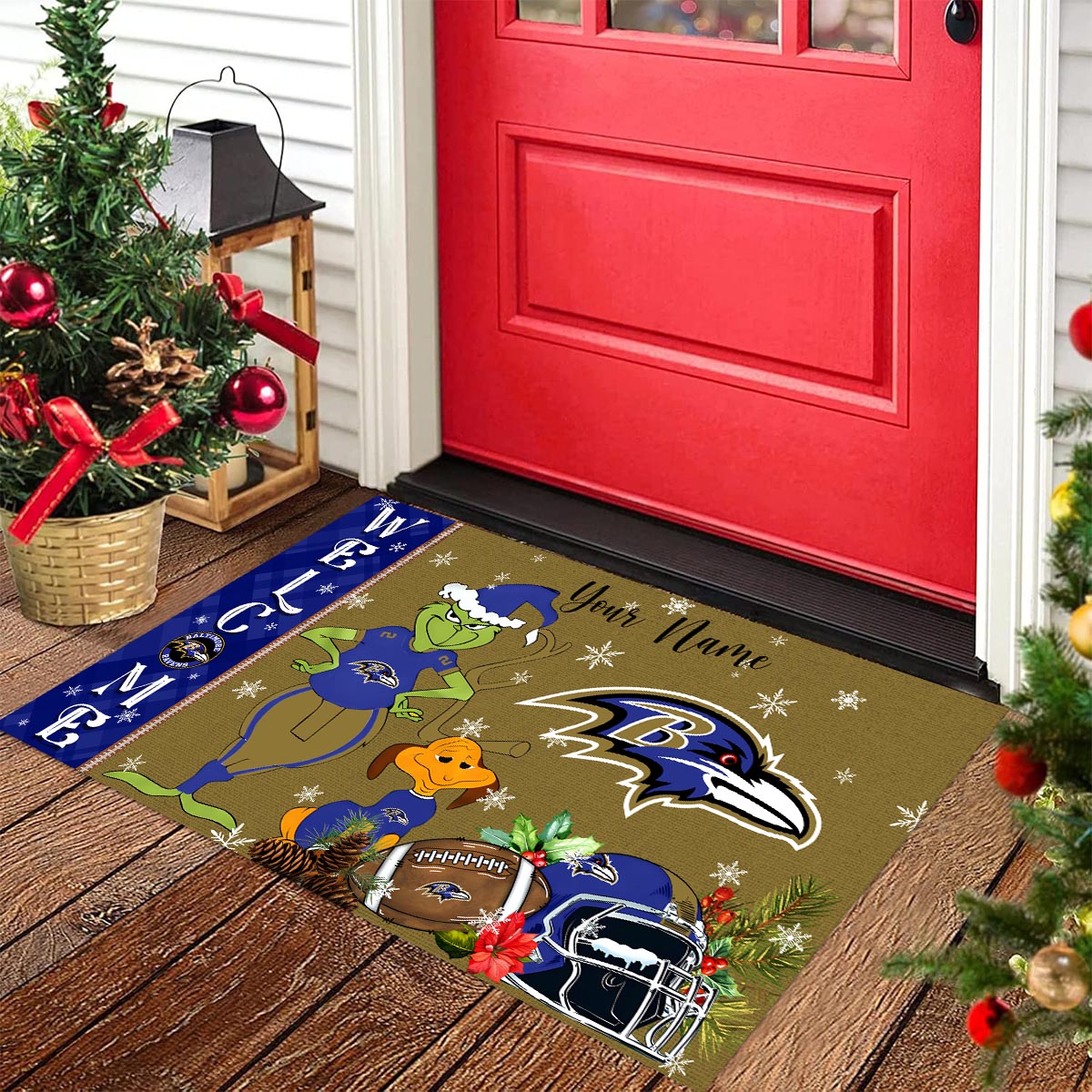 Baltimore Ravens Grinch Christmas Welcome Football Doormat - Famjoys Baltimore Ravens Grinch Christmas Welcome Football Doormat - Famjoys