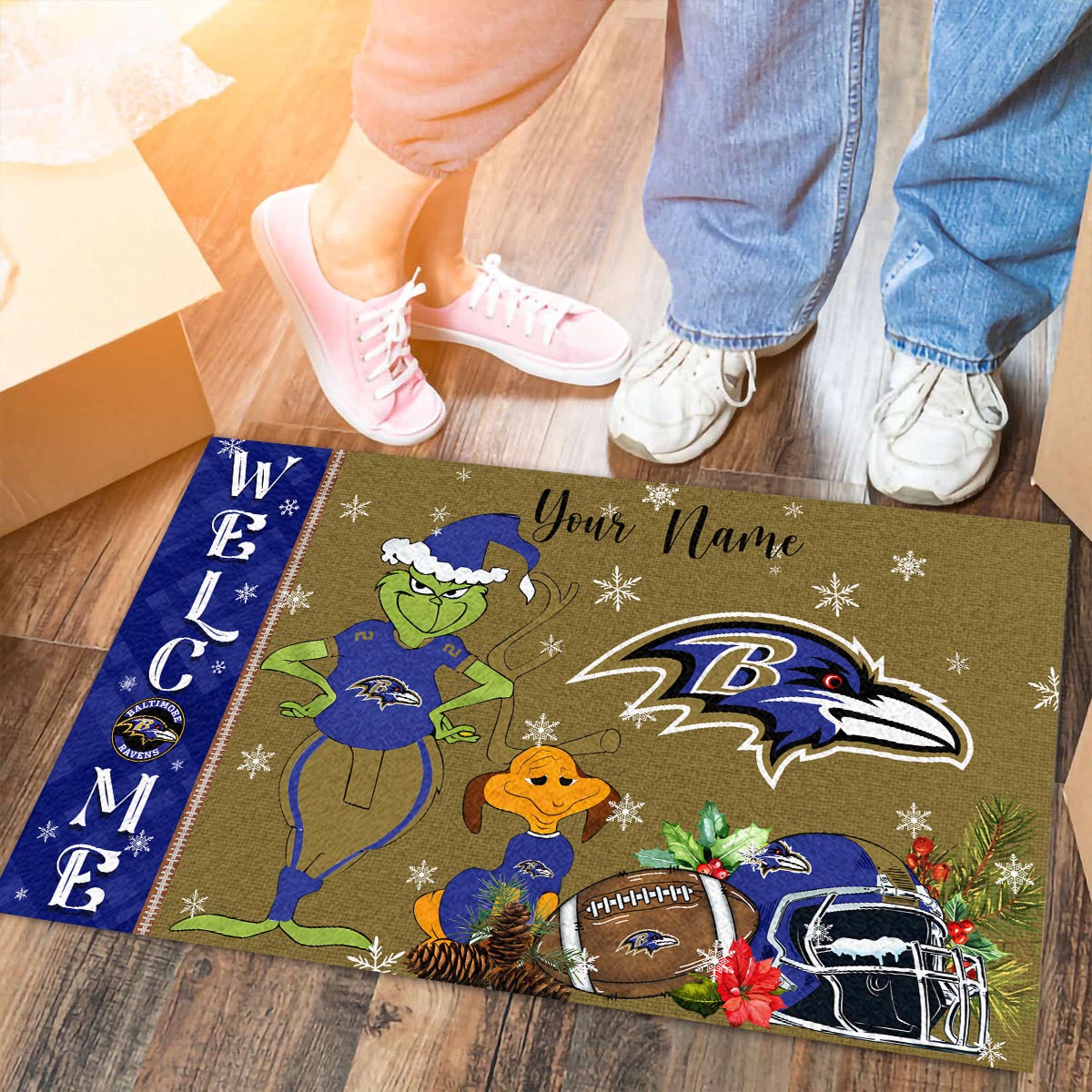 Baltimore Ravens Grinch Christmas Welcome Football Doormat - Famjoys Baltimore Ravens Grinch Christmas Welcome Football Doormat - Famjoys