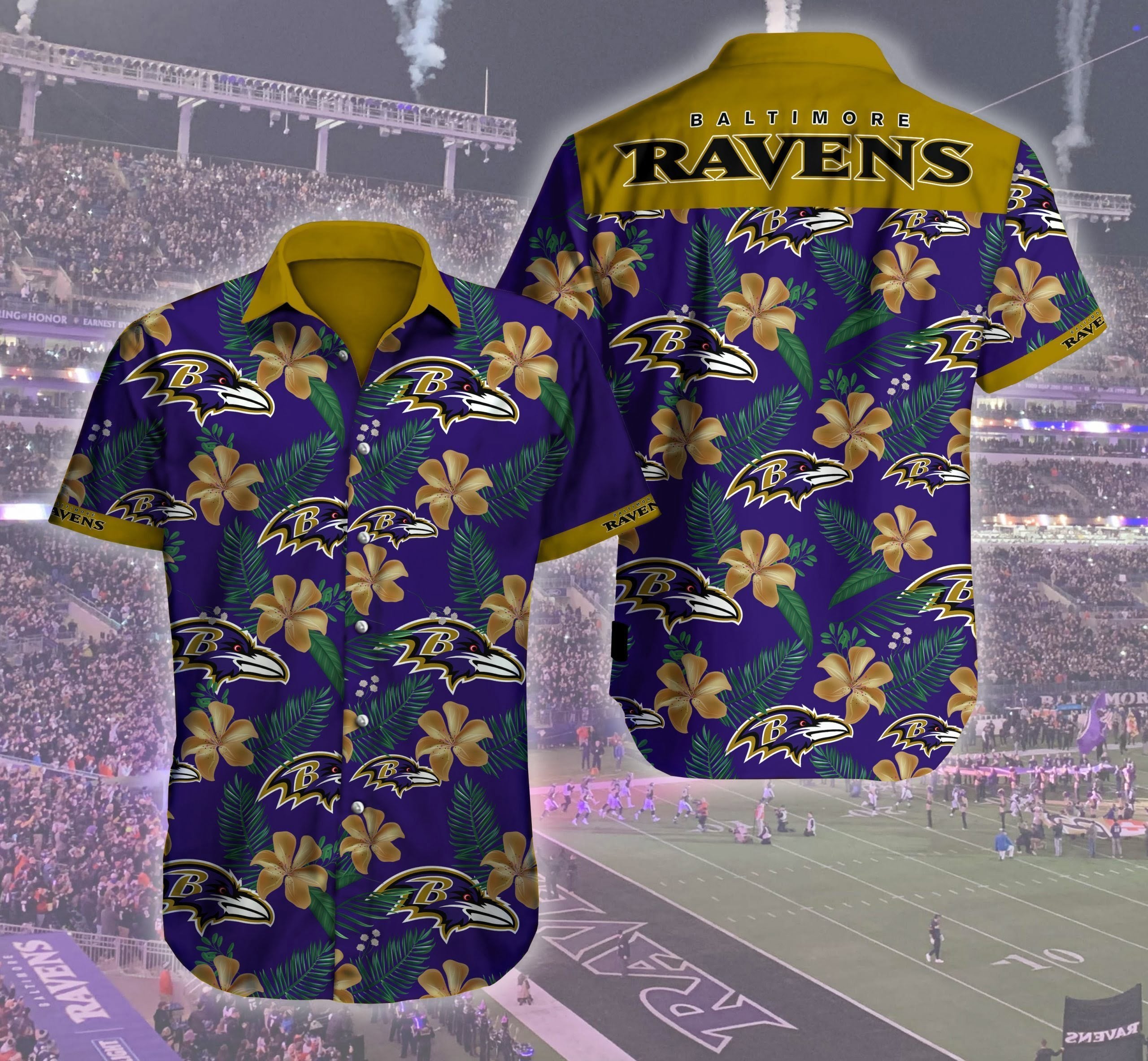 Baltimore Ravens Hawaiian Shirt Summer Button Up - Famjoys Baltimore Ravens Hawaiian Shirt Summer Button Up - Famjoys