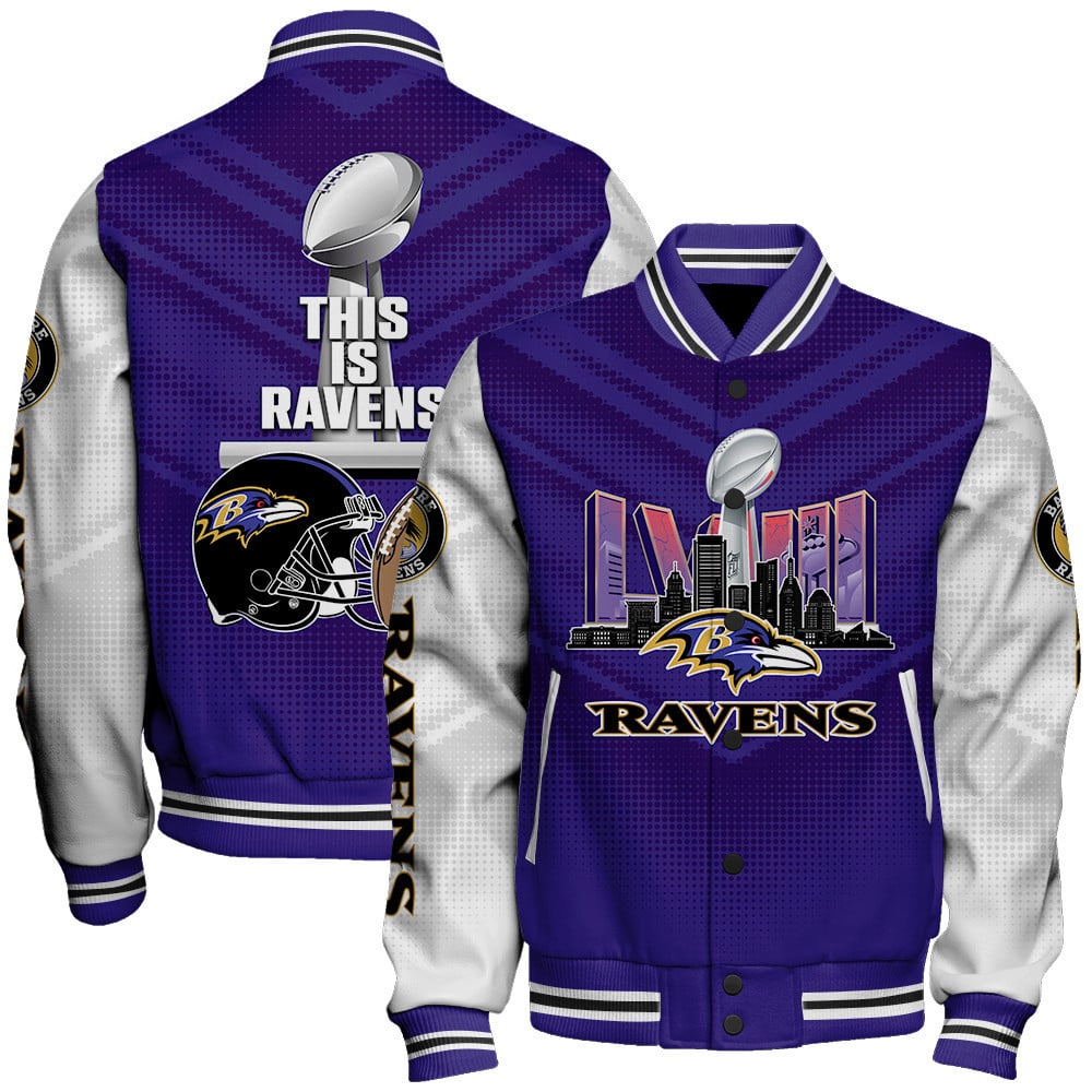 Baltimore Ravens LVIII This Is Ravens Varsity Jacket - Famjoys Baltimore Ravens LVIII This Is Ravens Varsity Jacket - Famjoys