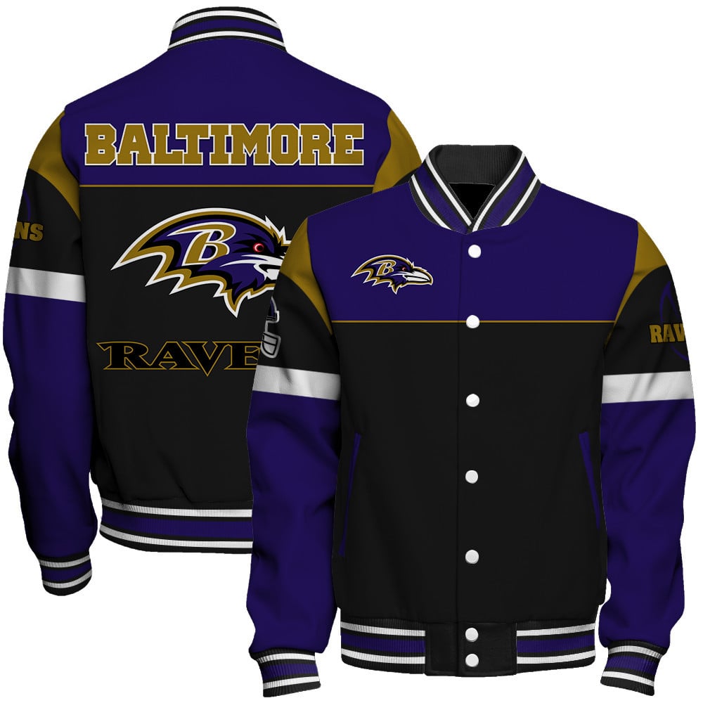 Baltimore Ravens National Football League - Feel The Power Unisex Varsity Jacket - Famjoys Baltimore Ravens National Football League - Feel The Power Unisex Varsity Jacket - Famjoys