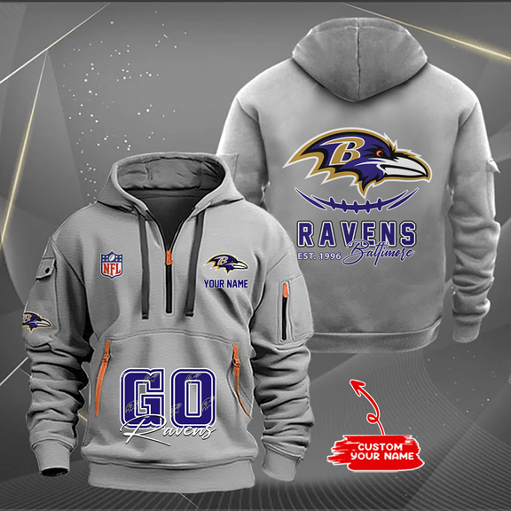 Baltimore Ravens New Personalized Quarter Zip Hoodie AZBTQZH000163 - Famjoys Baltimore Ravens New Personalized Quarter Zip Hoodie AZBTQZH000163 - Famjoys