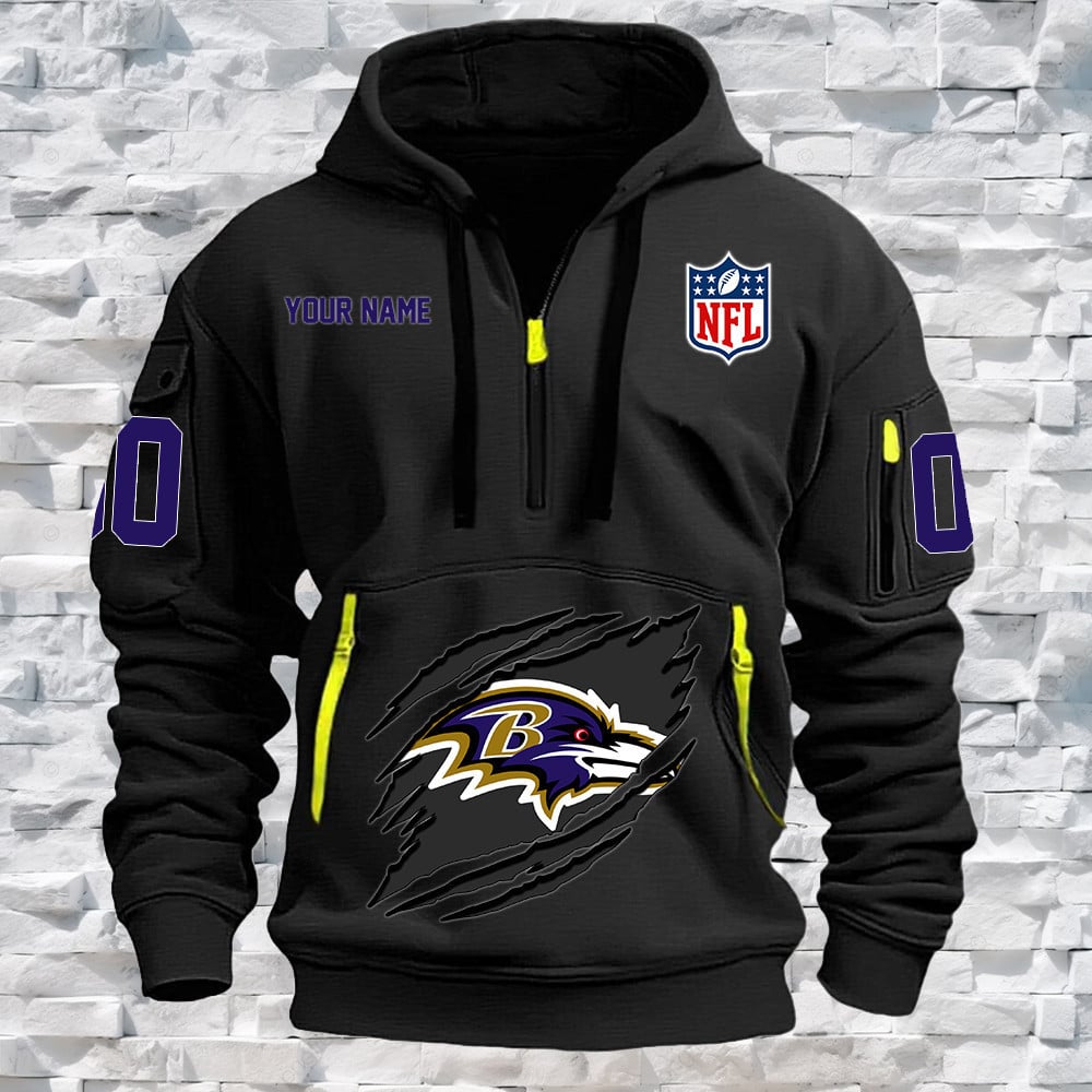 Baltimore Ravens New Personalized Quarter Zip Hoodie NA021 - Famjoys Baltimore Ravens New Personalized Quarter Zip Hoodie NA021 - Famjoys