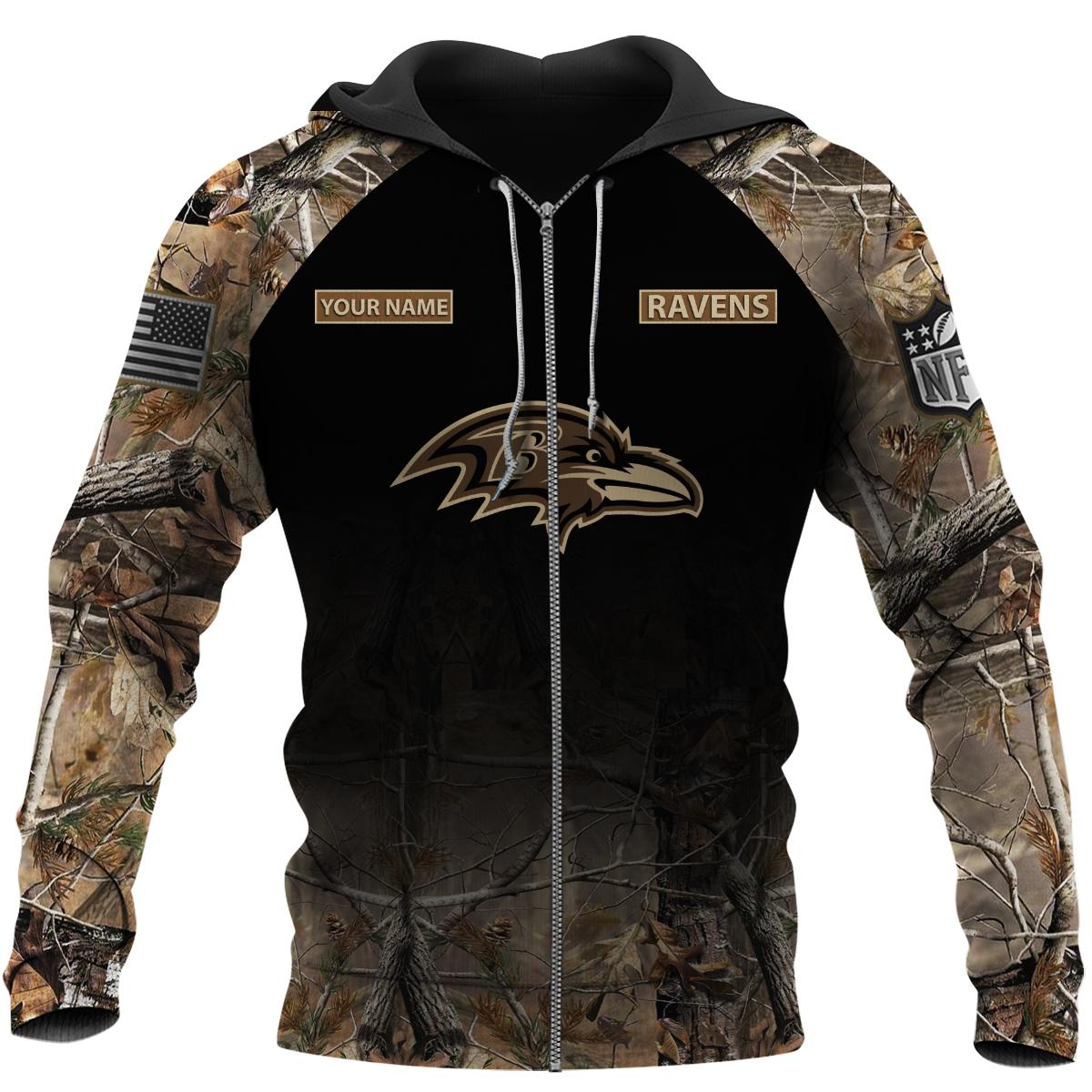 Baltimore Ravens Personalized Hunting Camo Hoodie,T-Shirt, Sweatshirt, Zipper - Famjoys Baltimore Ravens Personalized Hunting Camo Hoodie,T-Shirt, Sweatshirt, Zipper - Famjoys