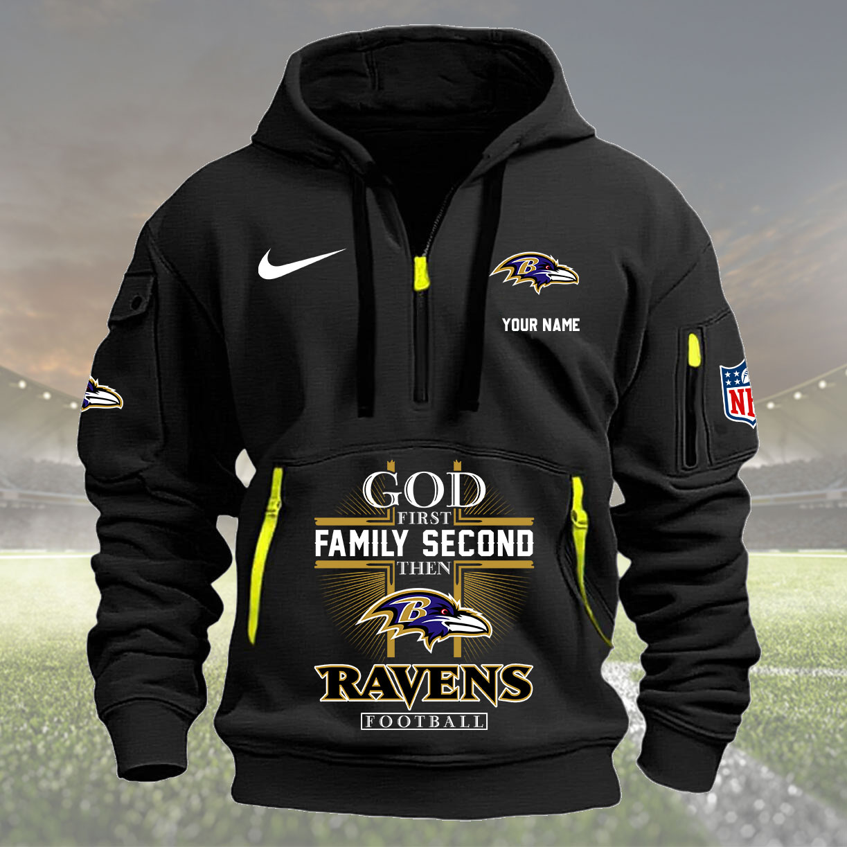 Baltimore Ravens Personalized Quarter Zip Hoodie New Collection AZBTQZH000243 - Famjoys Baltimore Ravens Personalized Quarter Zip Hoodie New Collection AZBTQZH000243 - Famjoys