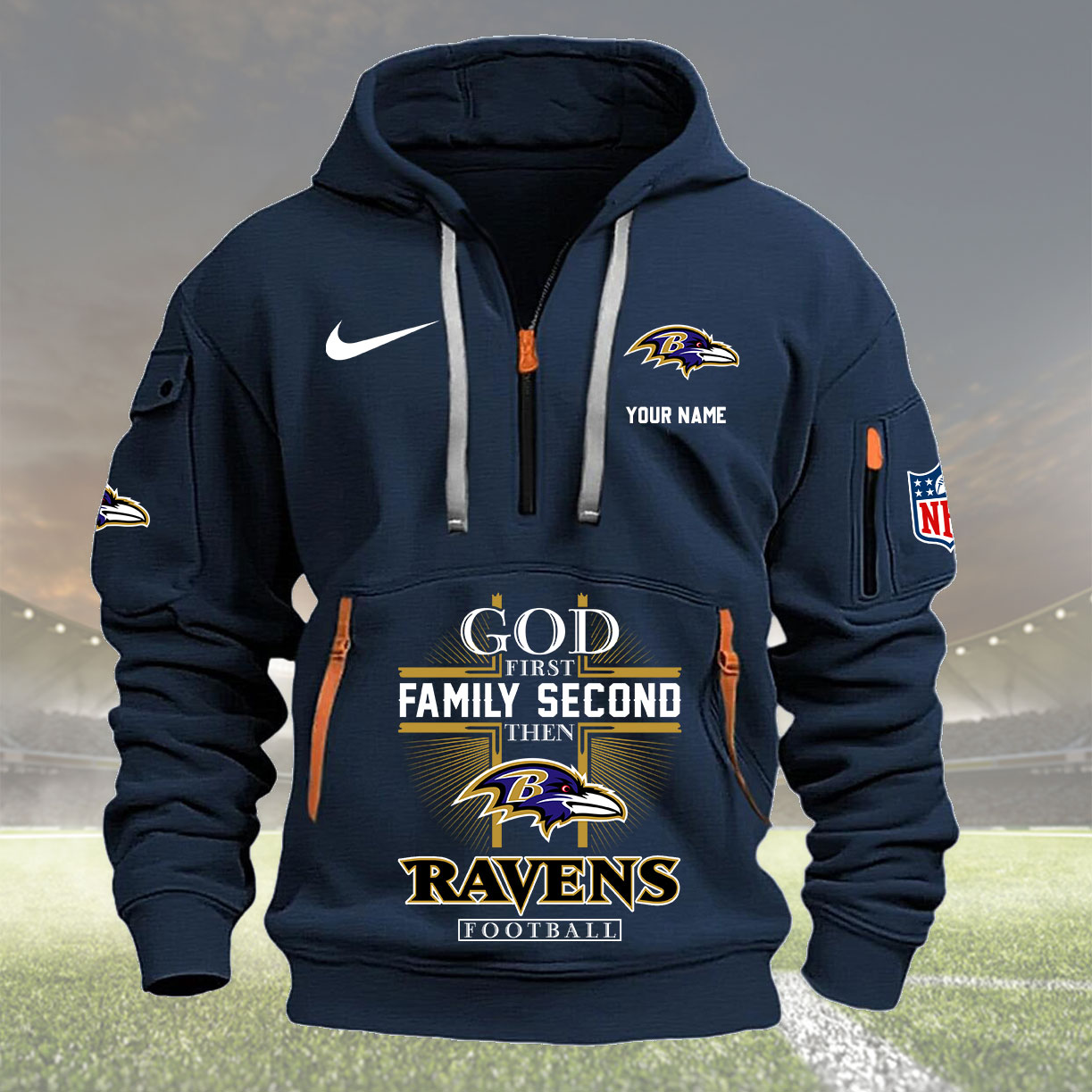 Baltimore Ravens Personalized Quarter Zip Hoodie New Collection AZBTQZH000243 - Famjoys Baltimore Ravens Personalized Quarter Zip Hoodie New Collection AZBTQZH000243 - Famjoys